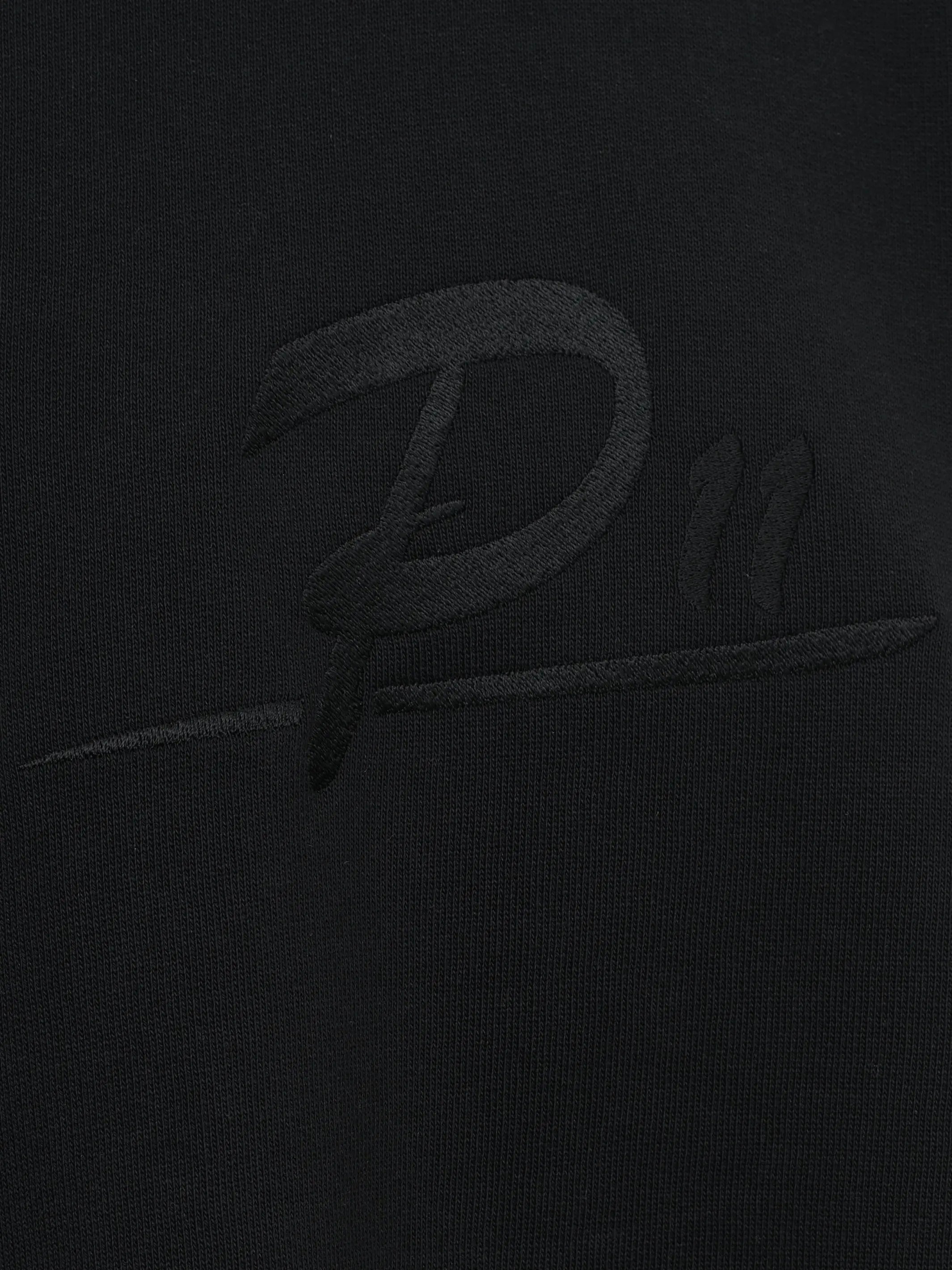 Boxy Hoodie Unisex mit Stickerei in Schwarz project eleven