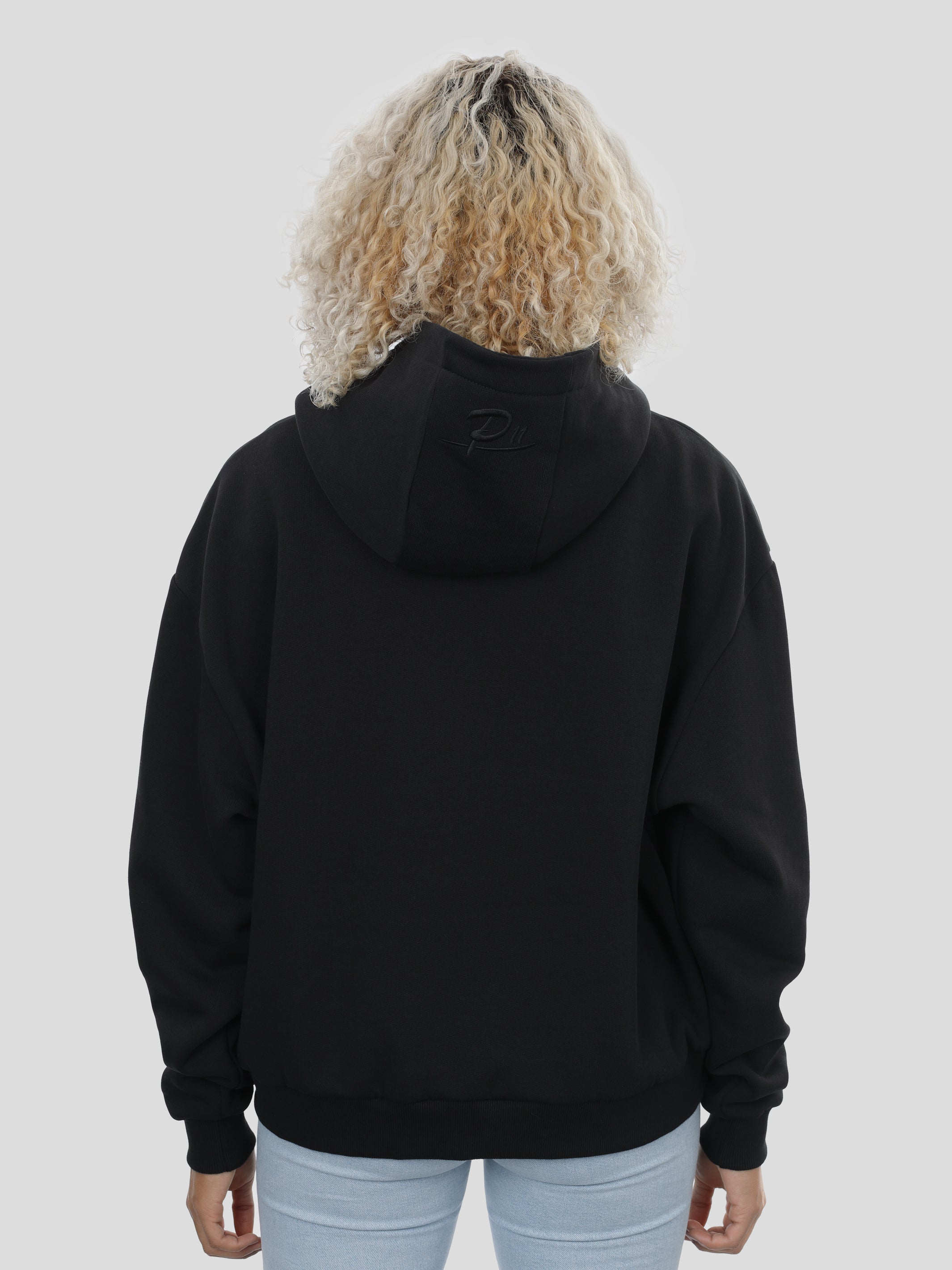 Boxy Hoodie Unisex with Print in Black