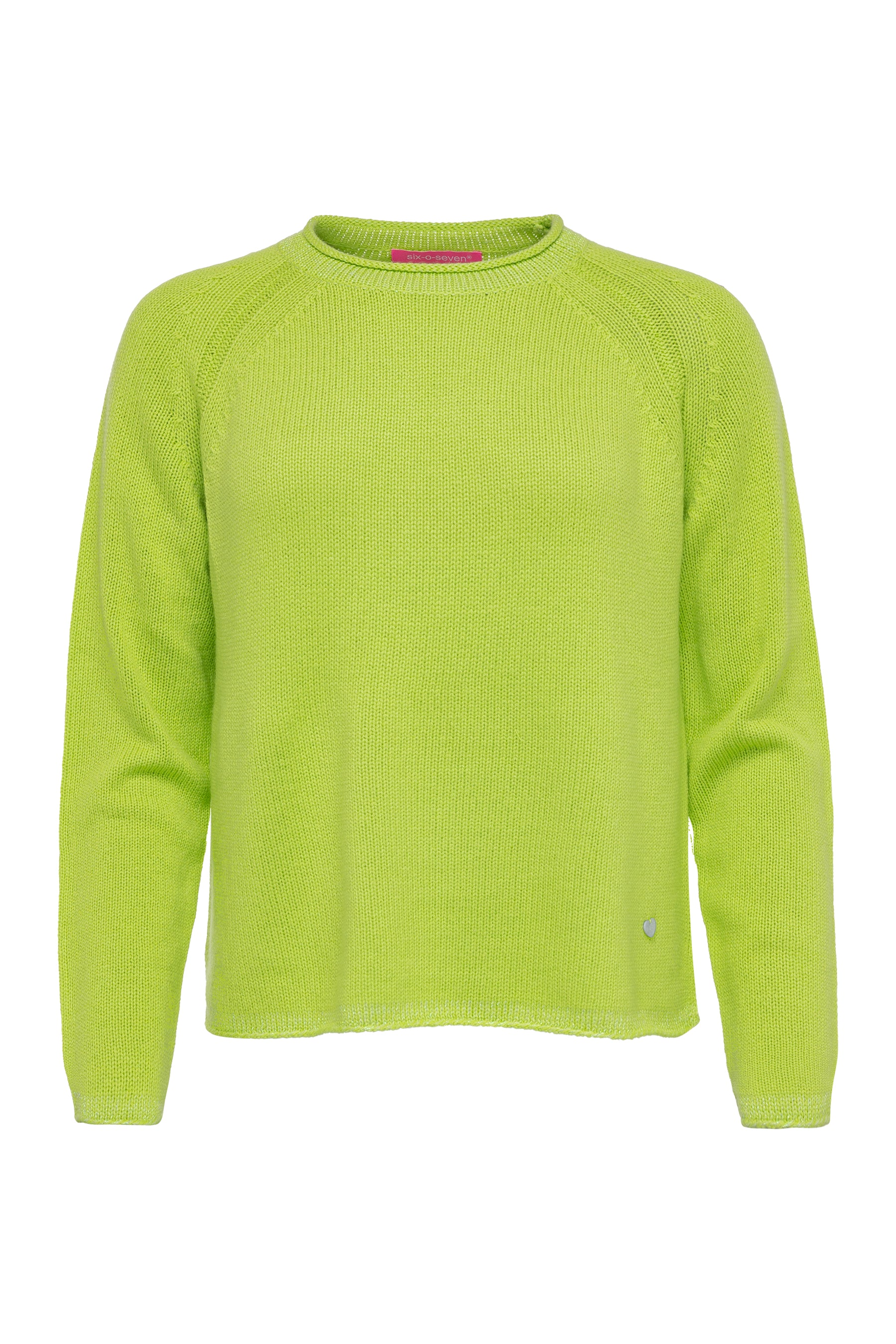 Boxy Raglan Strick-Pullover in Limegreen und Lurex-Akzenten six-o-seven