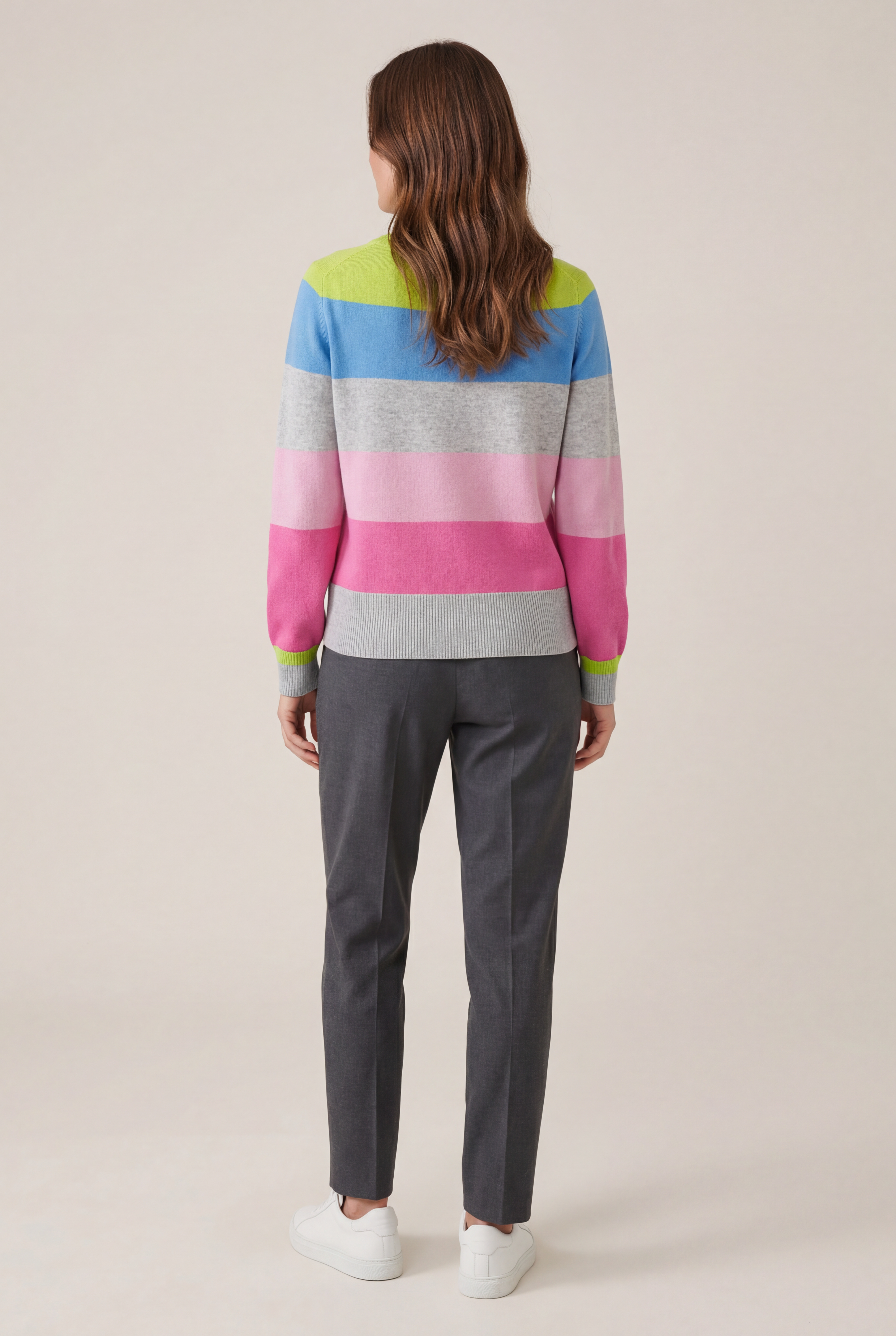 Damen Feinstrickpullover locker mit bunten Blockstreifen aus Kaschmir six-o-seven