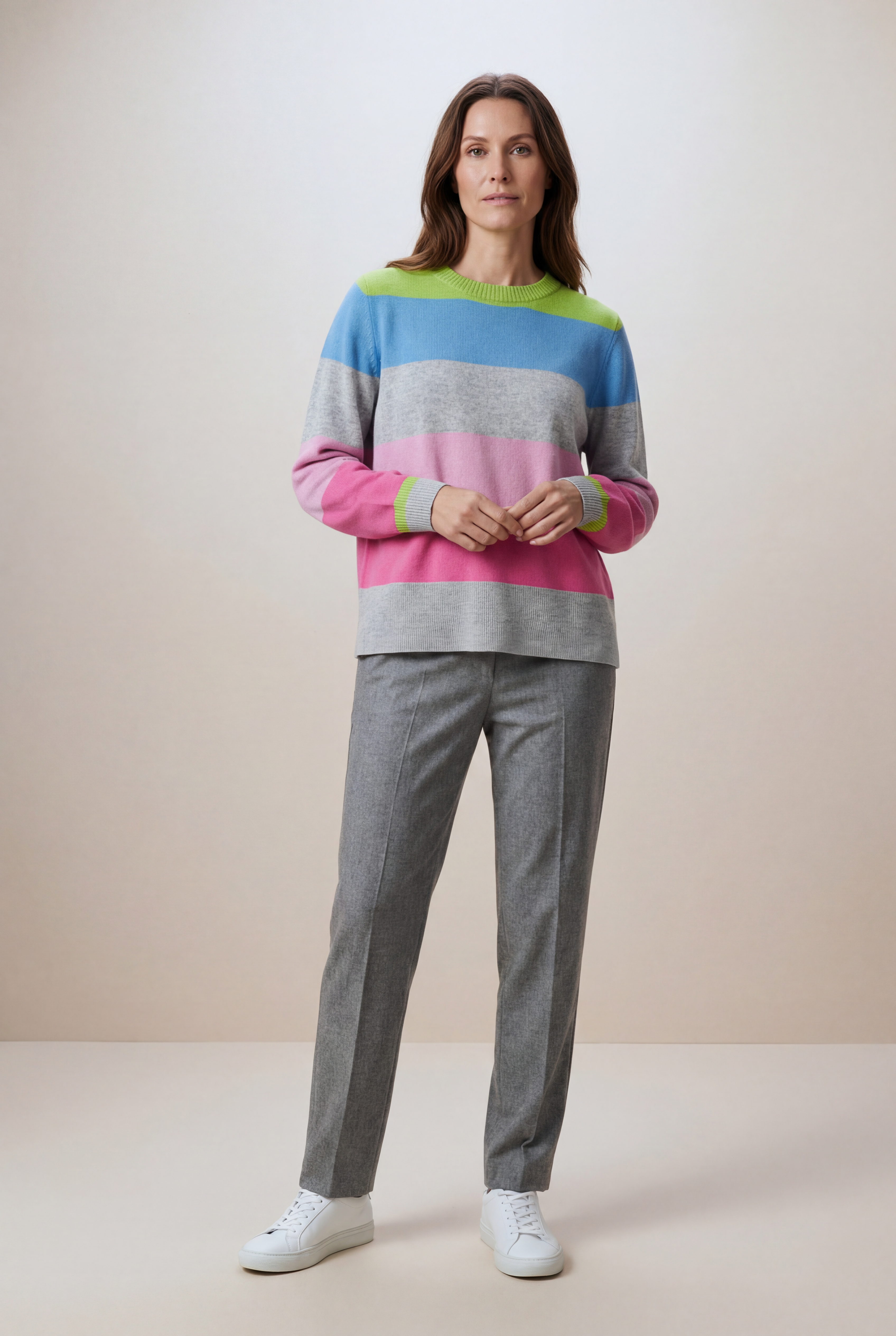 Damen Feinstrickpullover locker mit bunten Blockstreifen aus Kaschmir six-o-seven