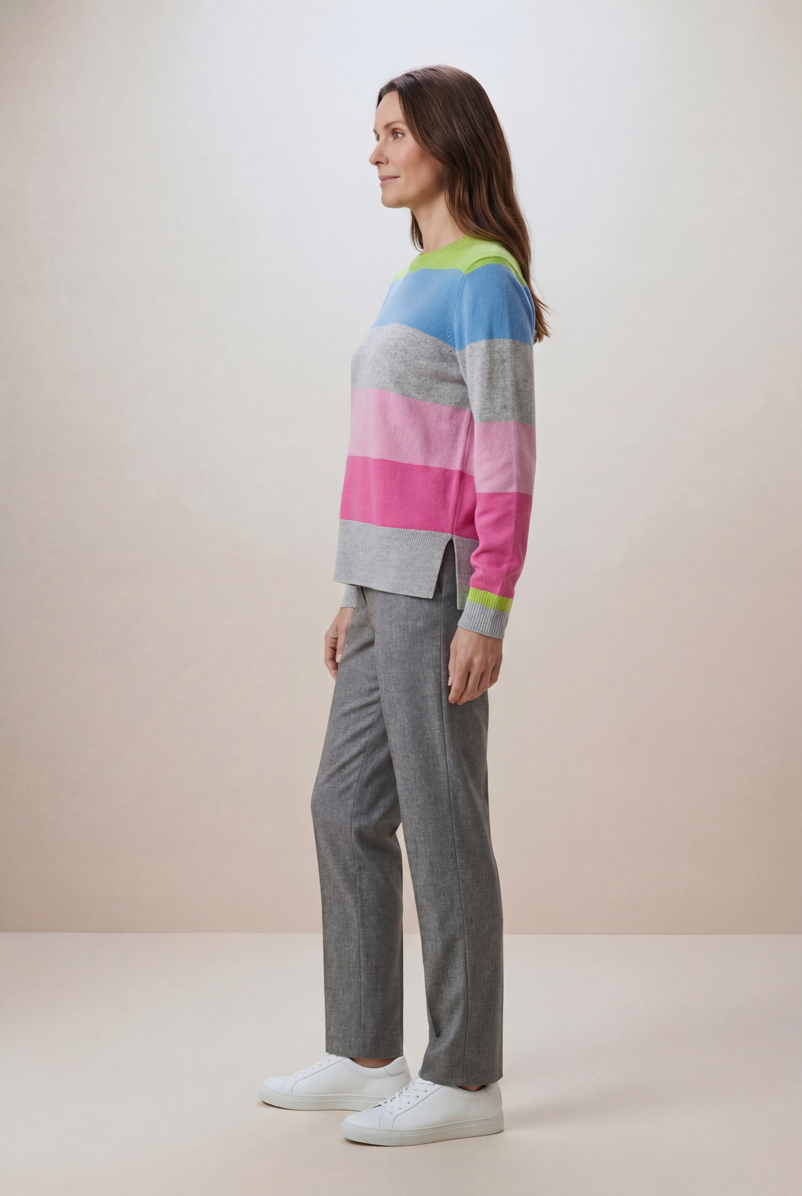 Damen Feinstrickpullover locker mit bunten Blockstreifen aus Kaschmir six-o-seven