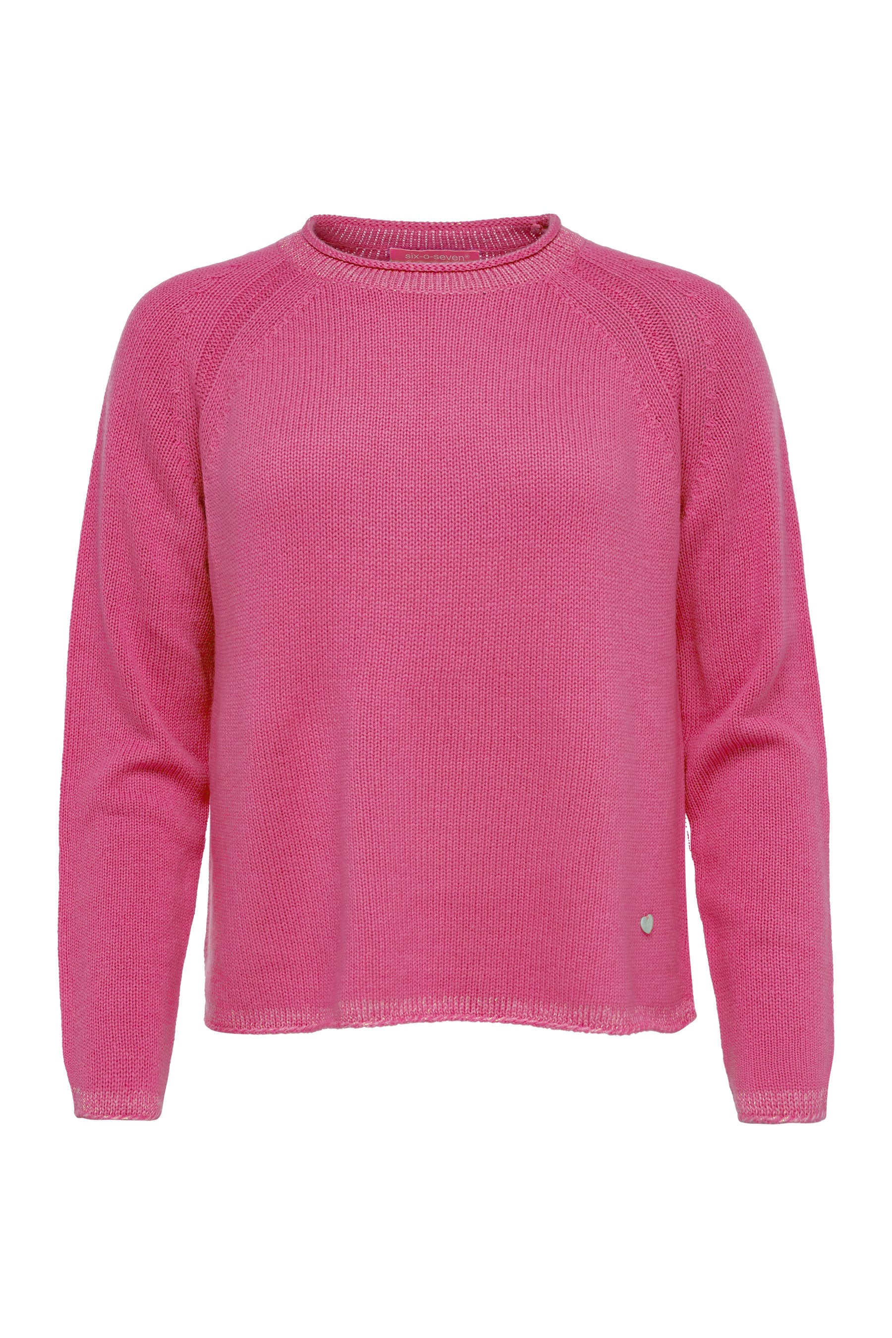Boxy Raglan Strick-Pullover in hellem Pink und Lurex-Akzenten six-o-seven