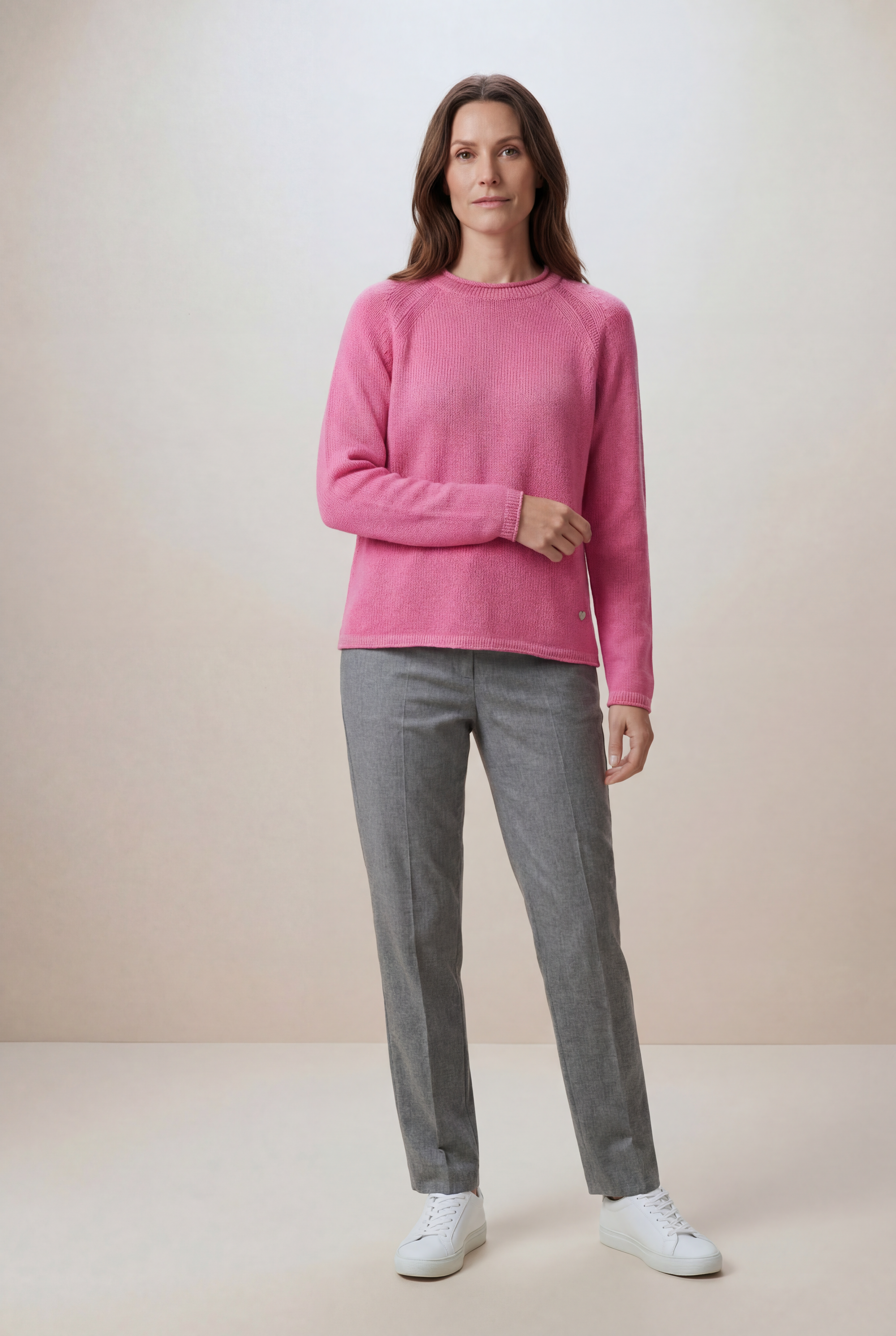 Boxy Raglan Strick-Pullover in hellem Pink und Lurex-Akzenten six-o-seven