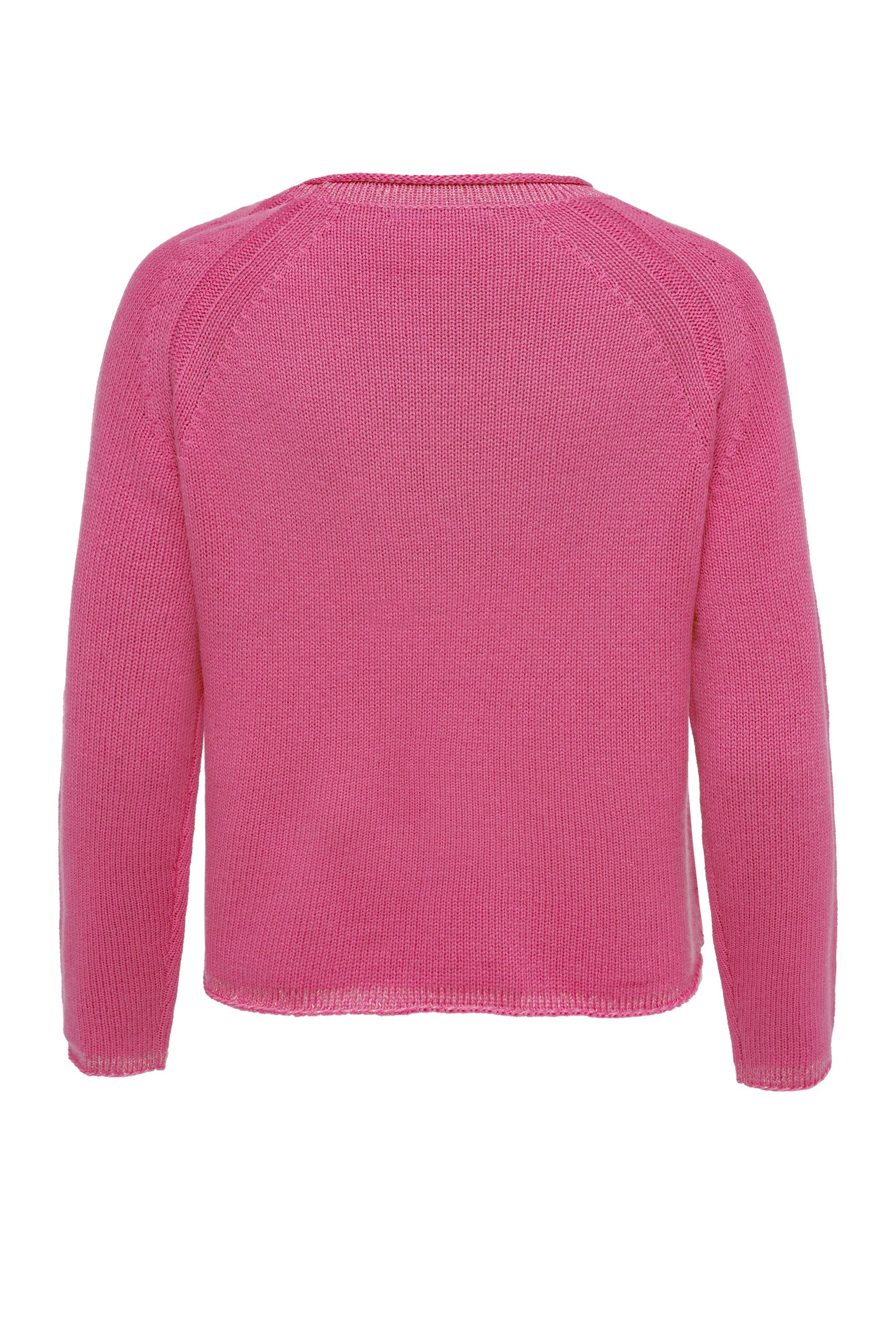 Boxy Raglan Strick-Pullover in hellem Pink und Lurex-Akzenten six-o-seven