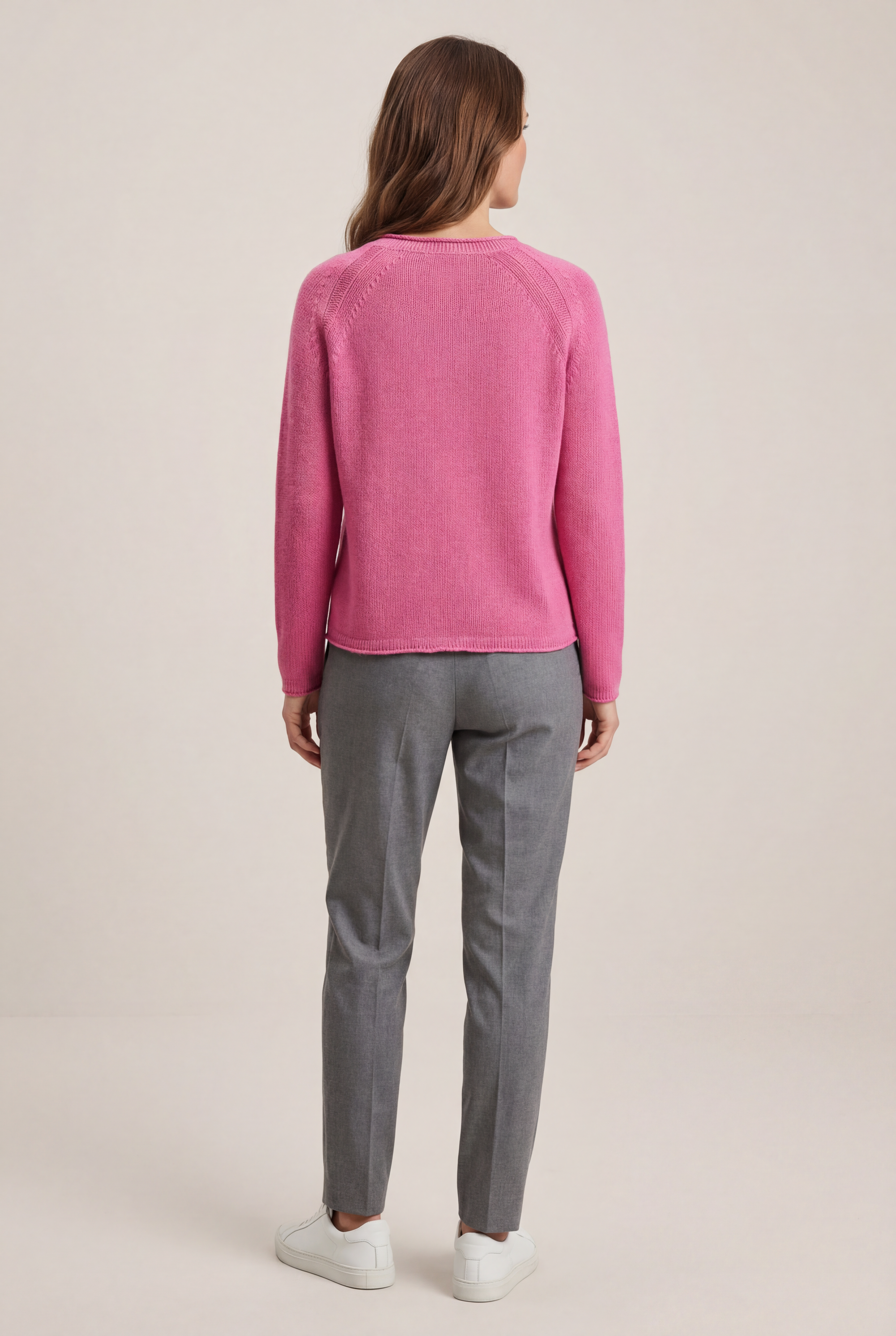 Boxy Raglan Strick-Pullover in hellem Pink und Lurex-Akzenten six-o-seven