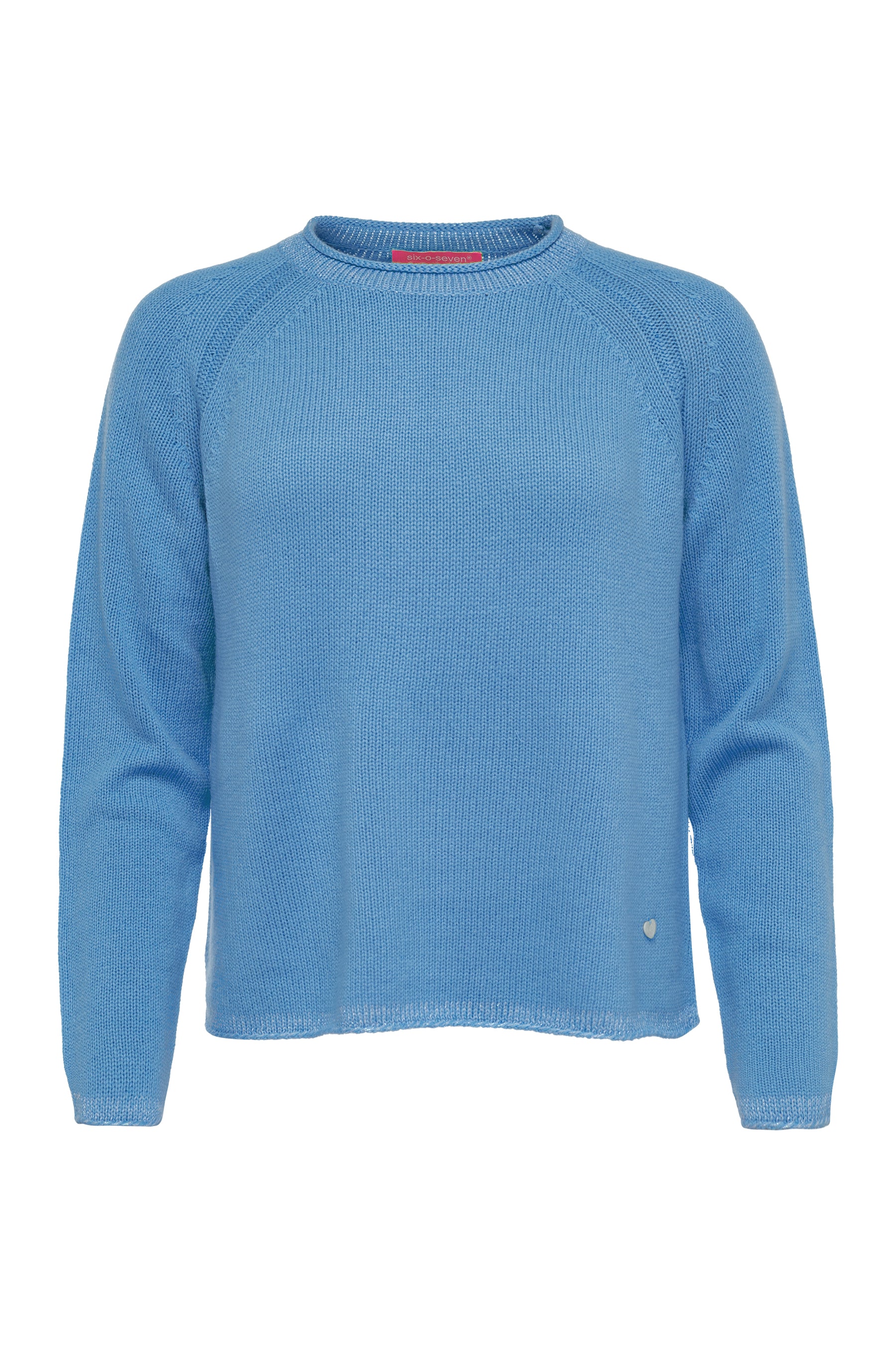 Boxy Raglan Strick-Pullover in sanftem Azur und Lurex-Akzenten six-o-seven