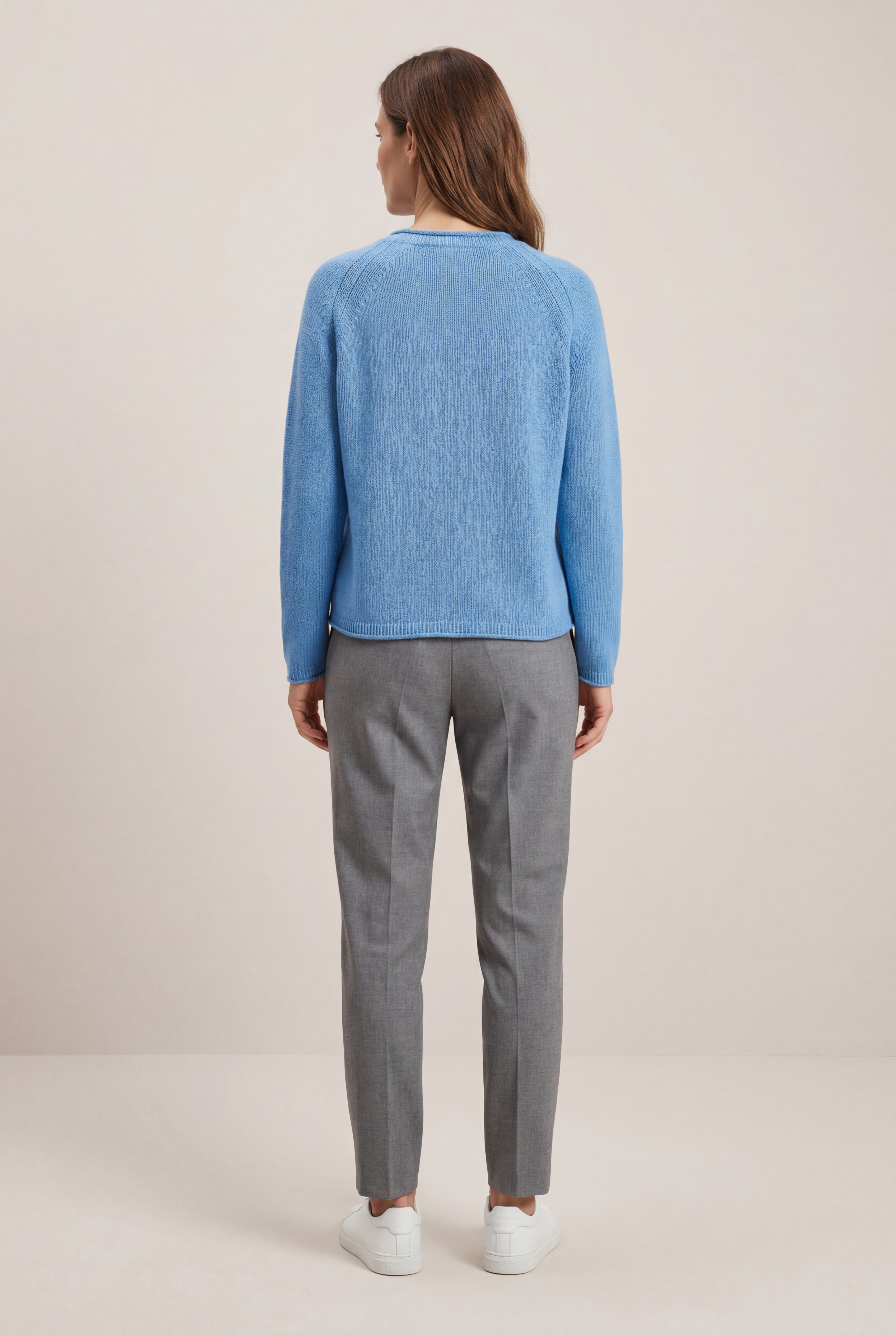 Boxy Raglan Strick-Pullover in sanftem Azur und Lurex-Akzenten six-o-seven