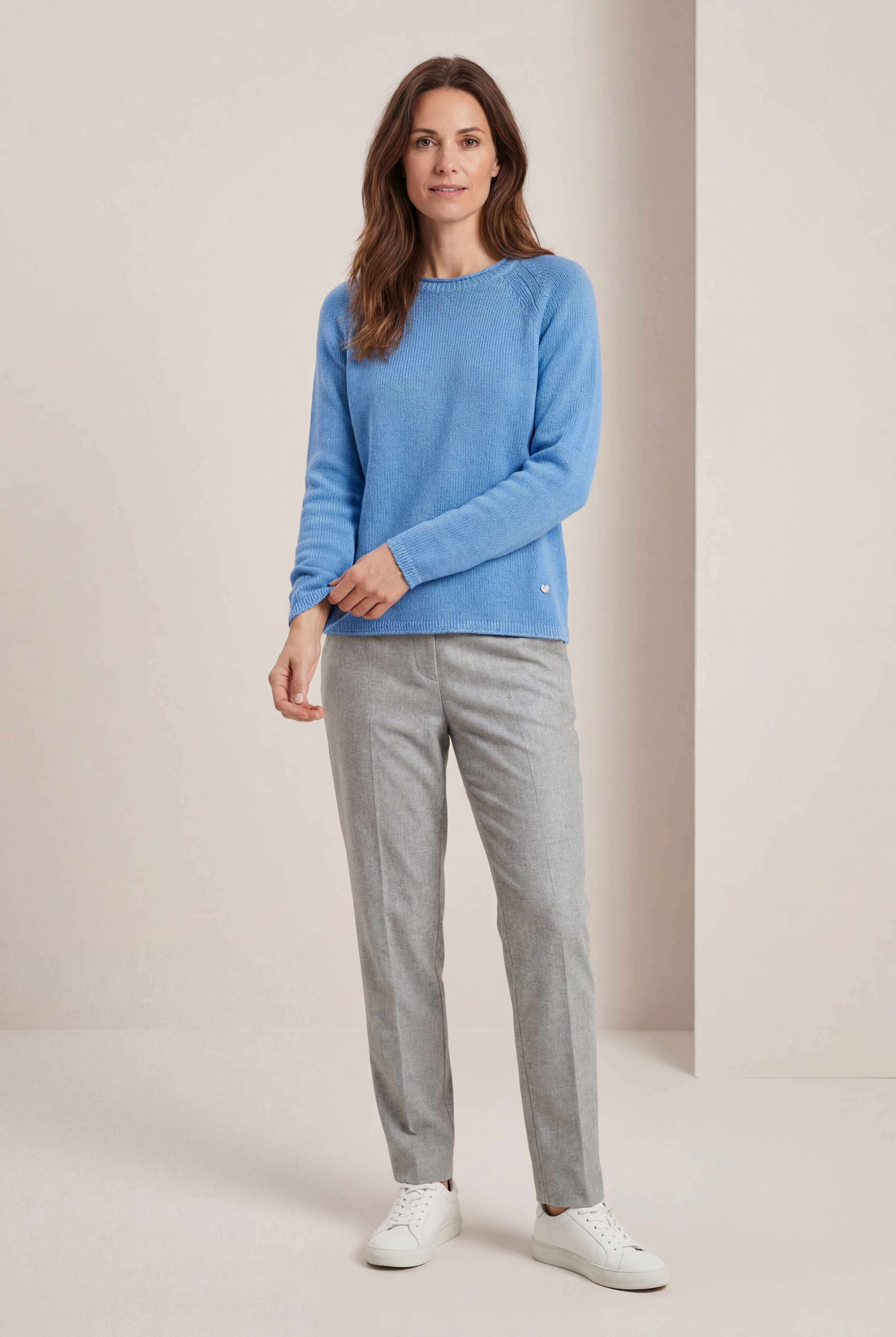 Boxy Raglan Strick-Pullover in sanftem Azur und Lurex-Akzenten six-o-seven