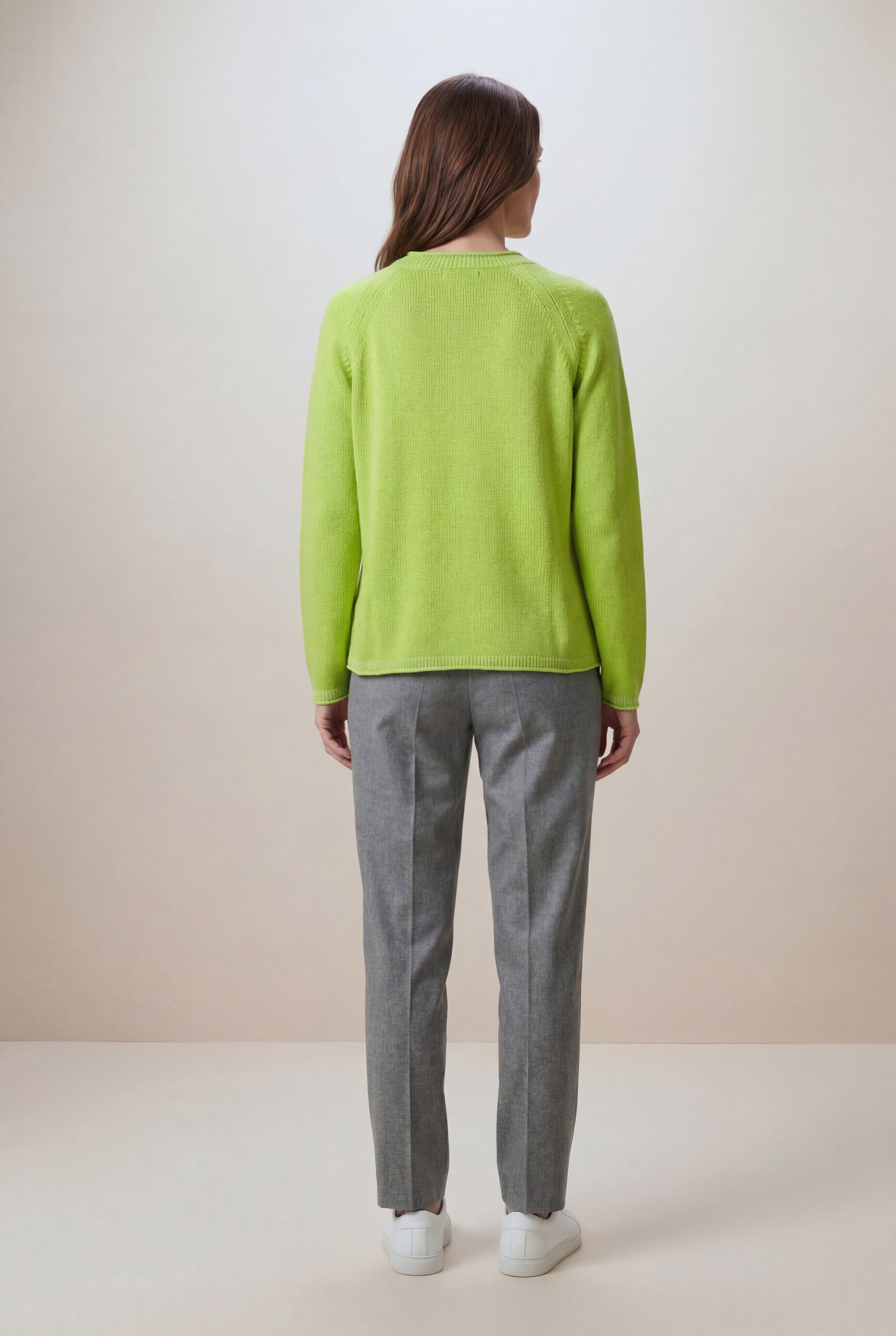 Boxy Raglan Strick-Pullover in Limegreen und Lurex-Akzenten six-o-seven