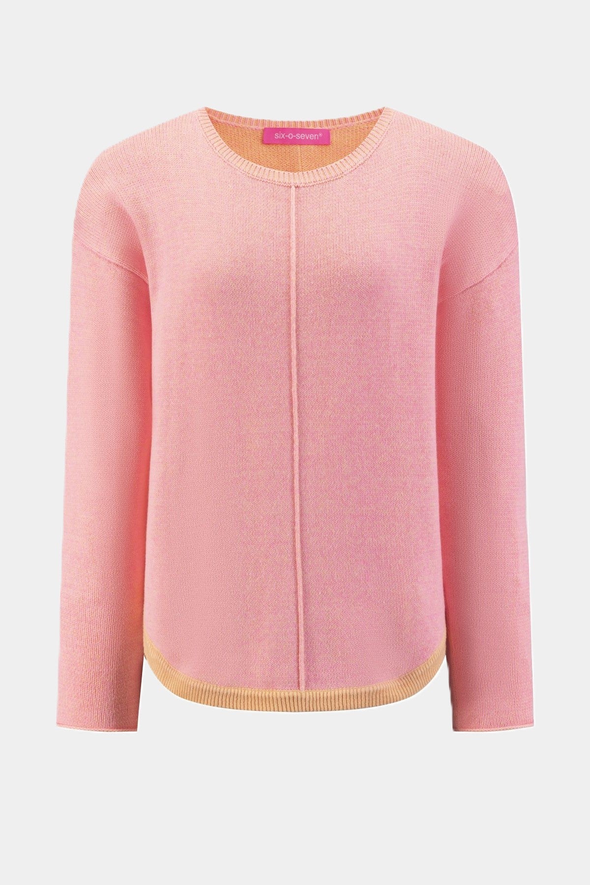 Six-o-Seven Strickpullover Rundhals mit Kontrast und Strass Motiv in Bubble six-o-seven