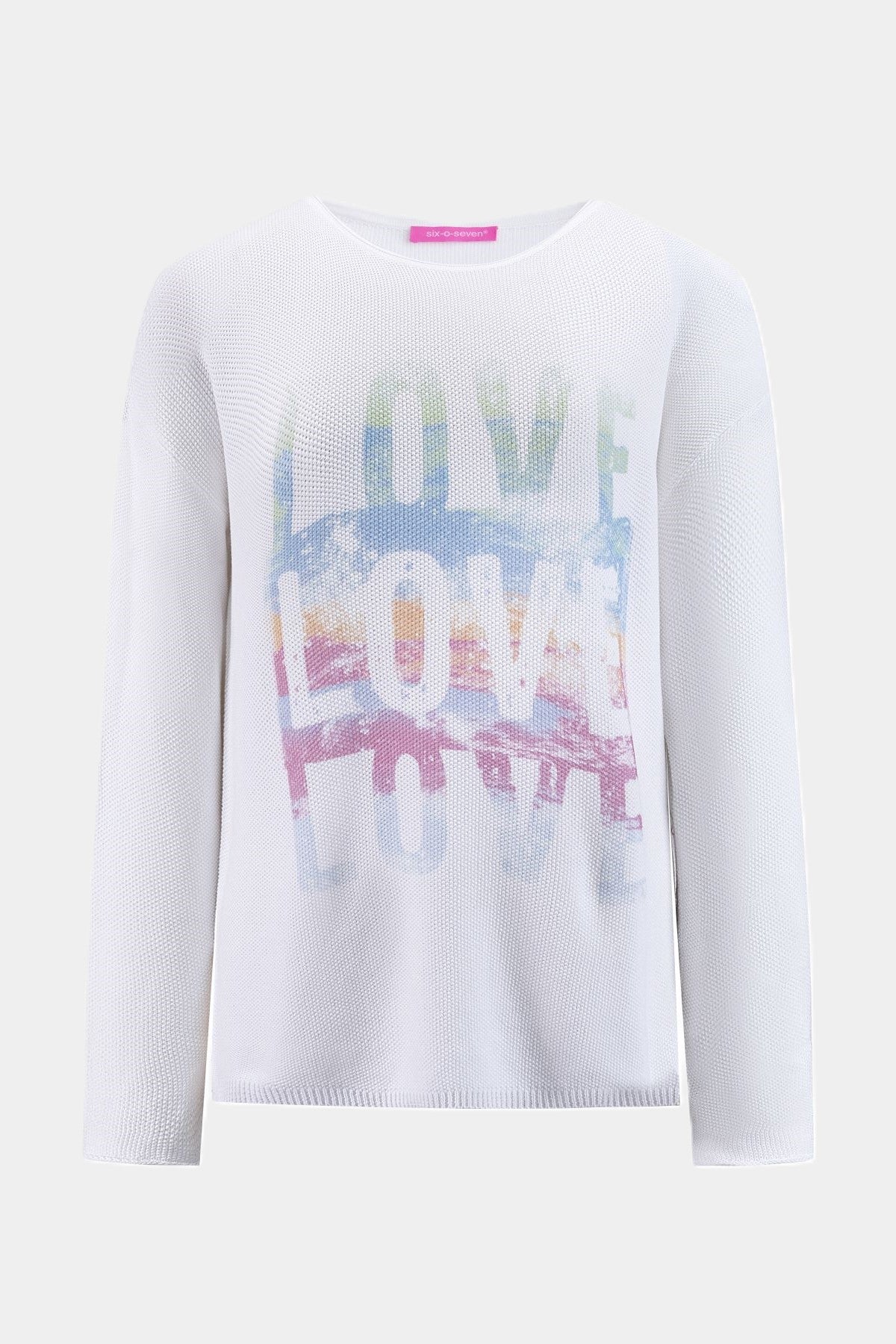 Six-o-Seven Baumwoll-Strickpullover mit "LOVE"-Print in WHITE six-o-seven