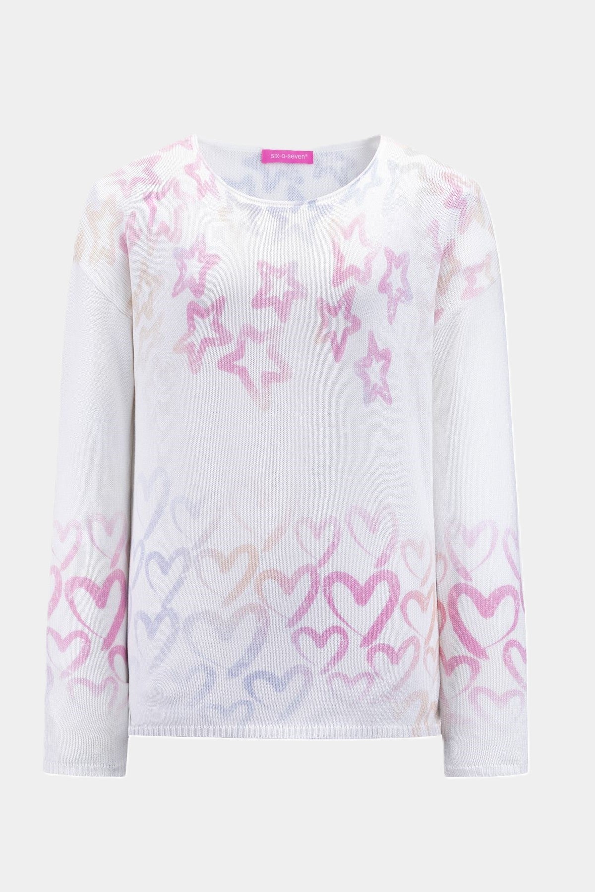 Six-p-Seven Strickpullover mit plakativen Design in WHITE six-o-seven
