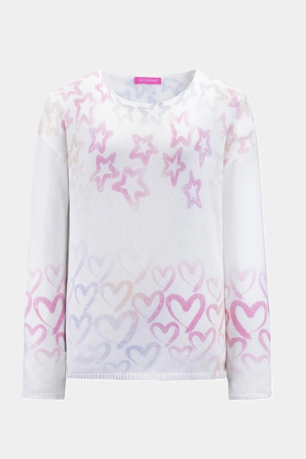 Six-p-Seven Strickpullover mit plakativen Design in WHITE six-o-seven