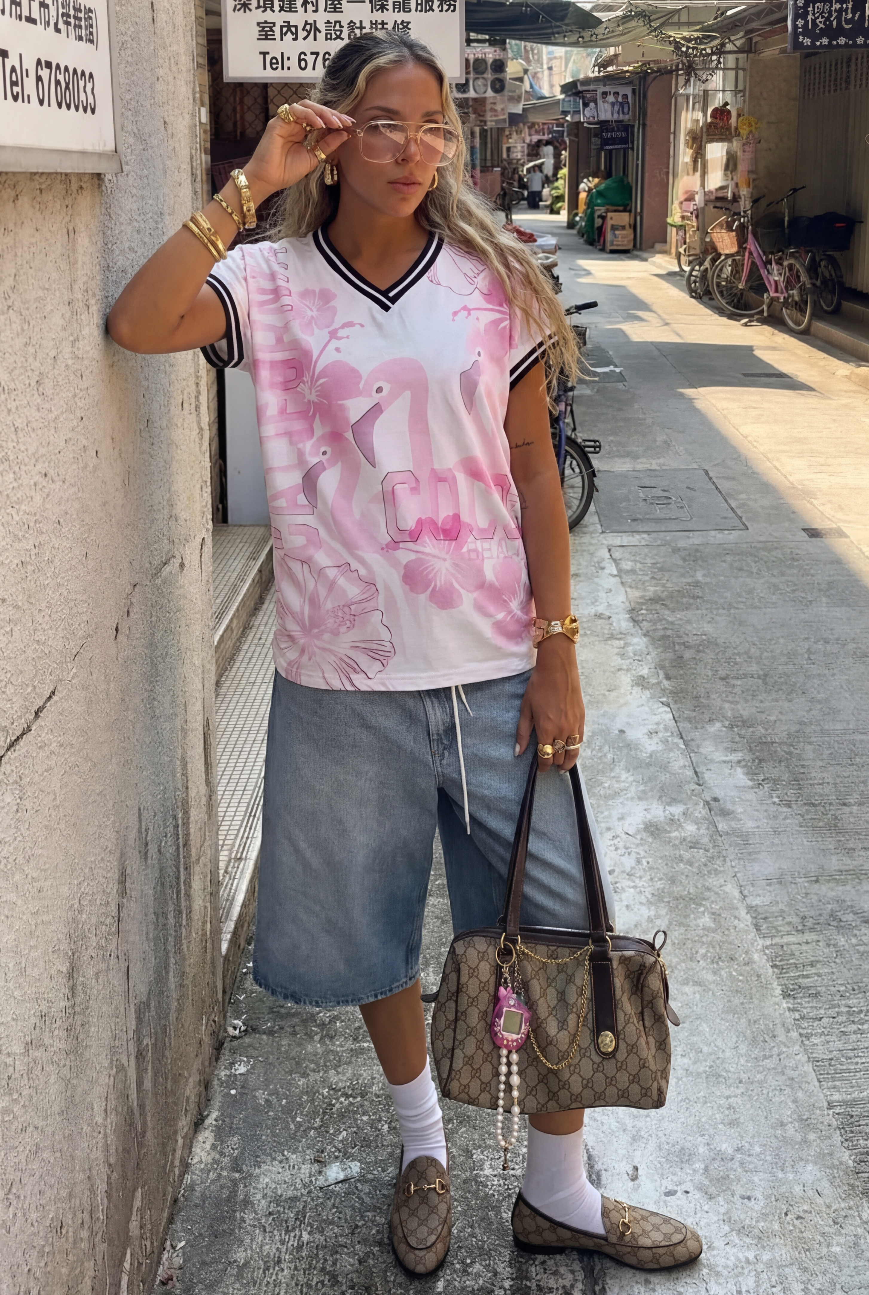 T-Shirt z nadrukiem flaminga, oversize, w modnym letnim stylu