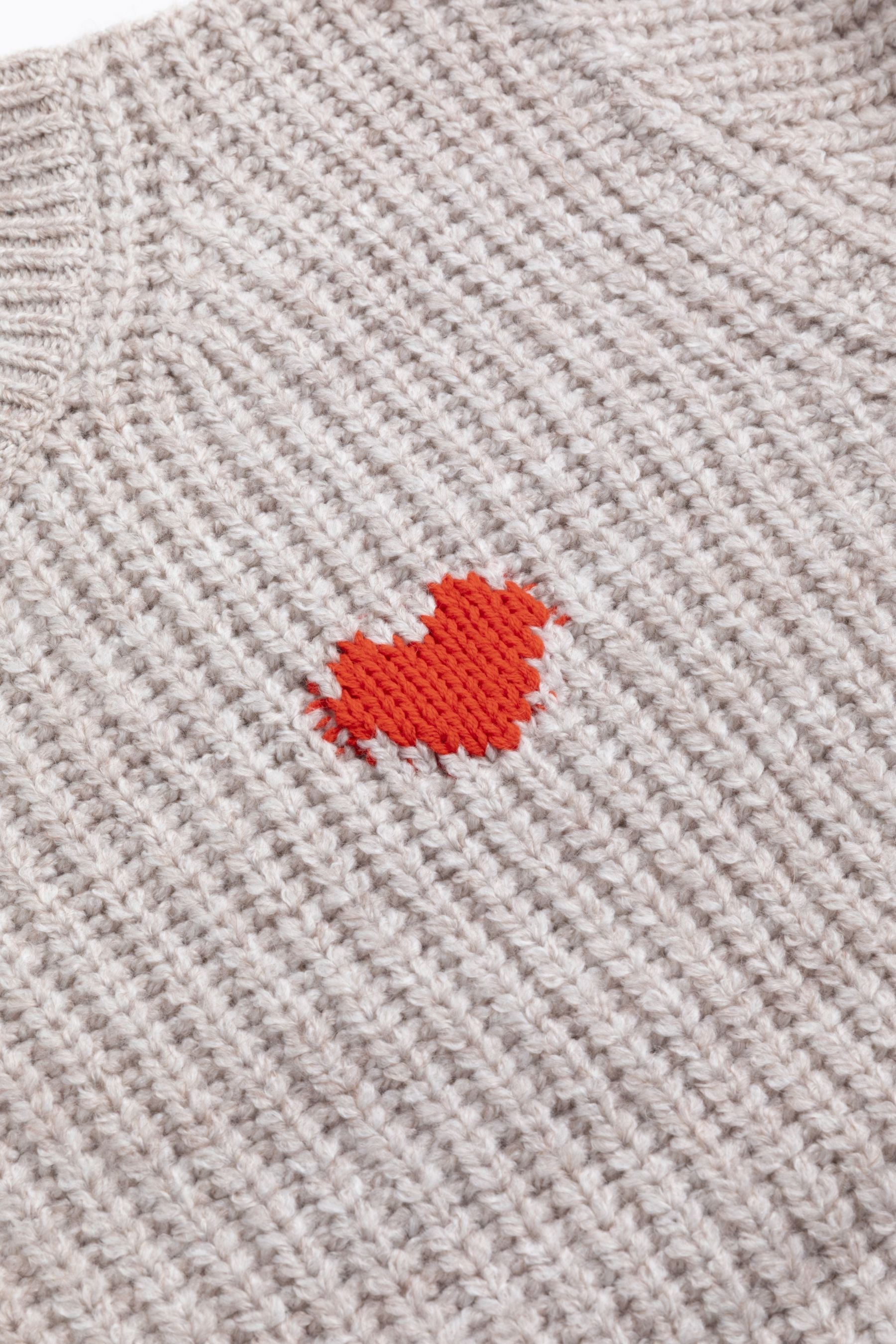 Valentine chunky knit sweater with heart design Beige six-o-seven