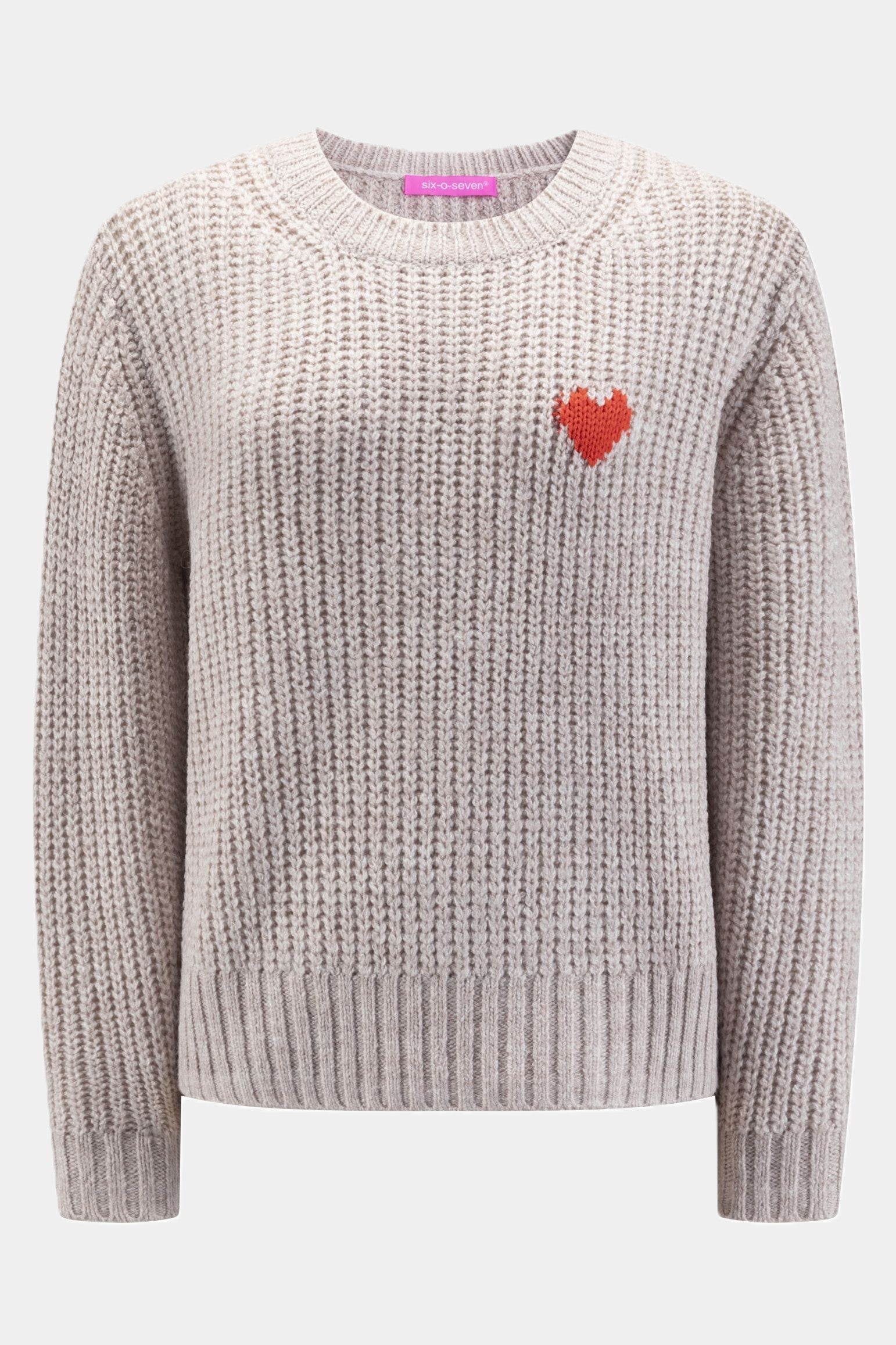 Valentine chunky knit sweater with heart motif Beige six-o-seven