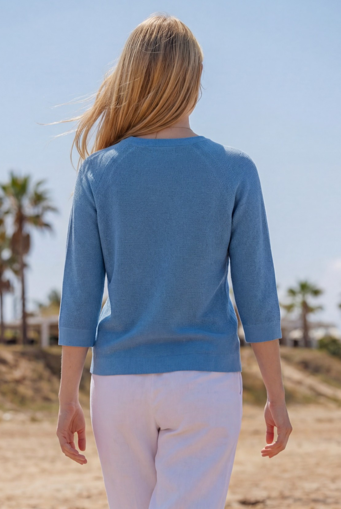 Reguläres Feinstrick 3/4 Arm Shirt im frischen Blau, perfekt Frühling