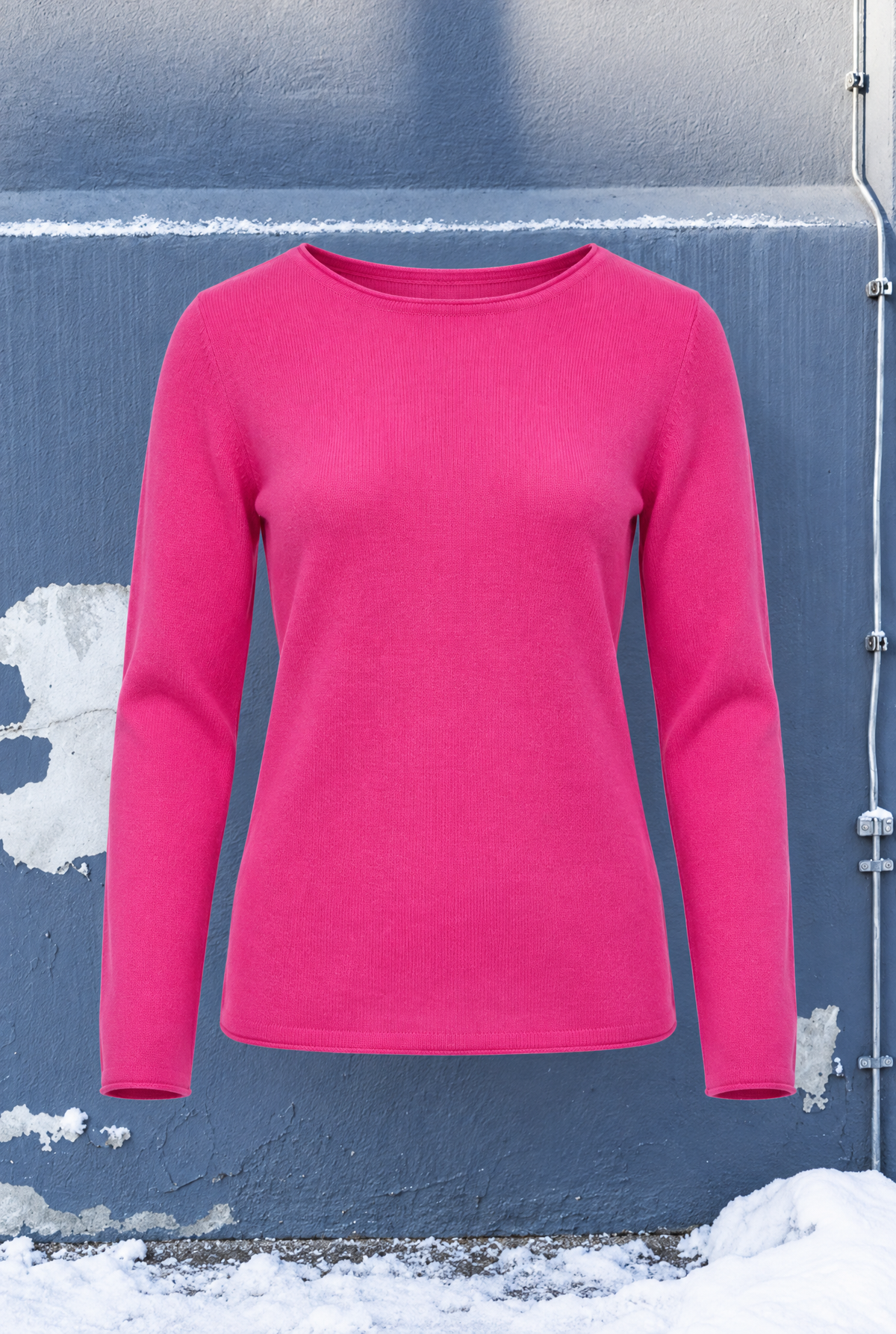 Damen Kaschmirpullover Pink Rundhals Wolle Feinstrick Herbst Winter Pullover