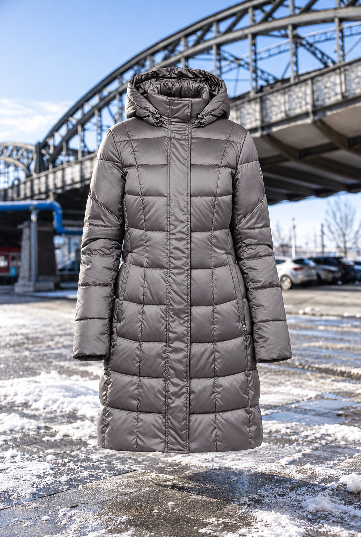 Abrigo de plumón entallado para mujer con acolchado geométrico: moderno y elegante para otoño