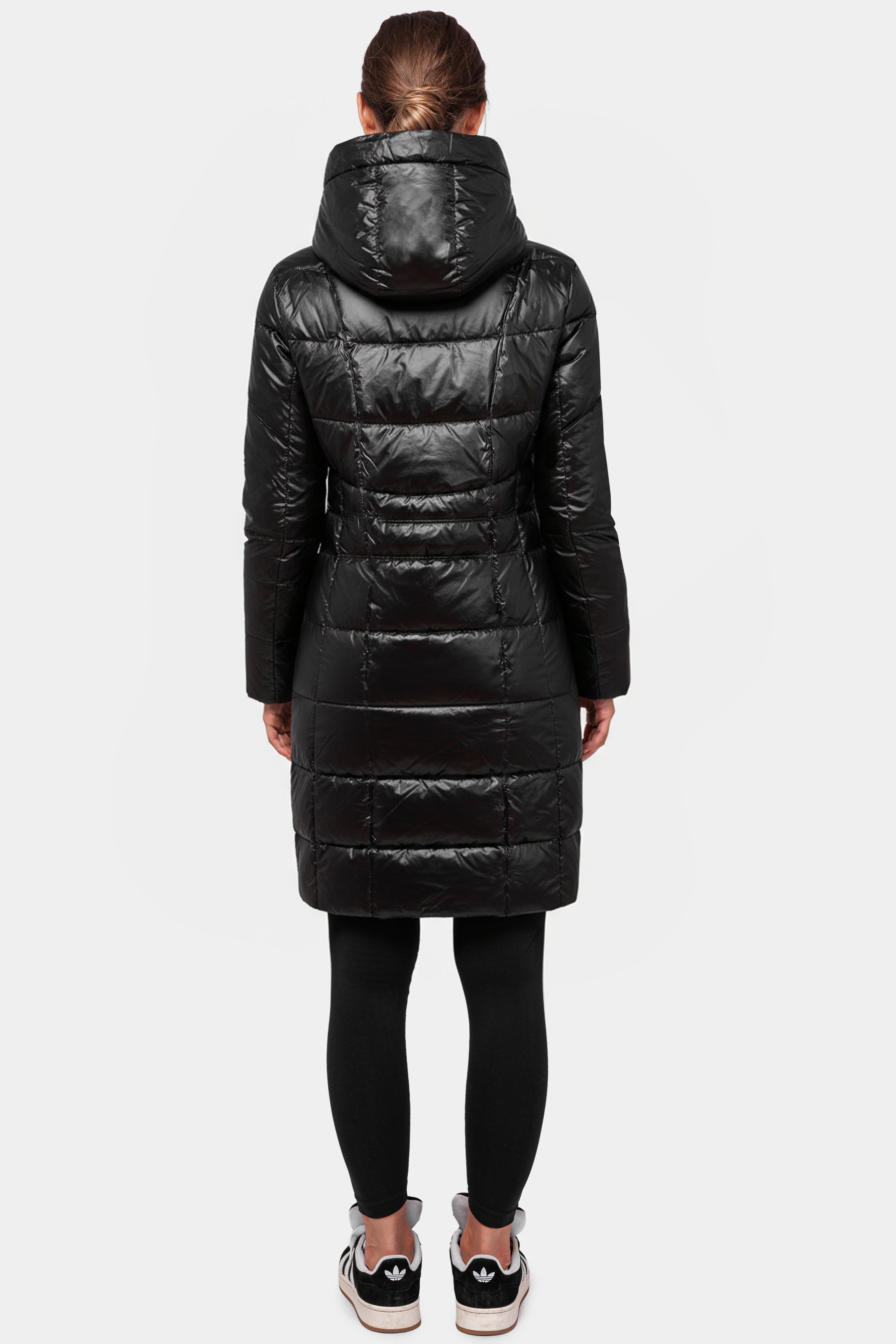 Taillierte Damen Daunenjacke mit abnehmbarer Kapuze Schwarz Travel 8