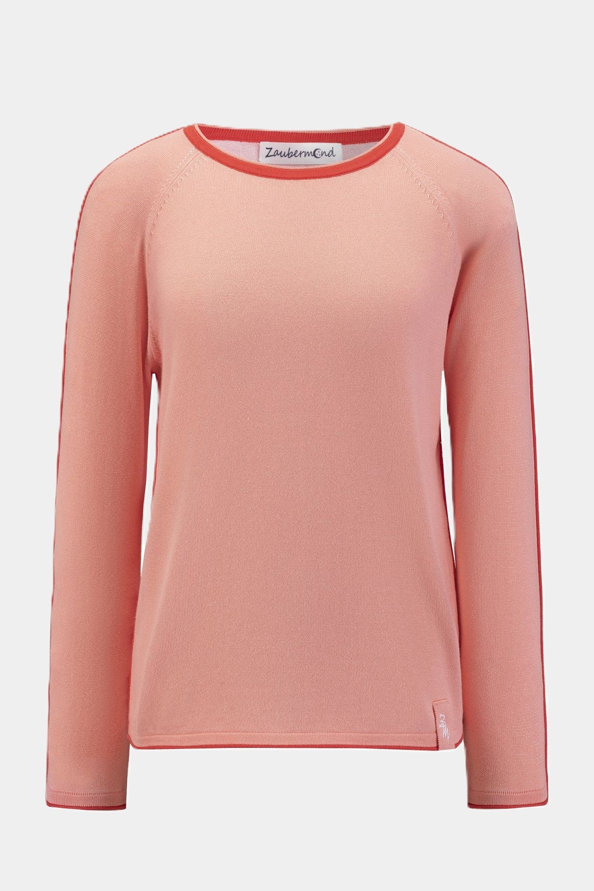 Zaubermond klassischer Baumwoll-Strickpullover mit Streifen-Detail - PEACH