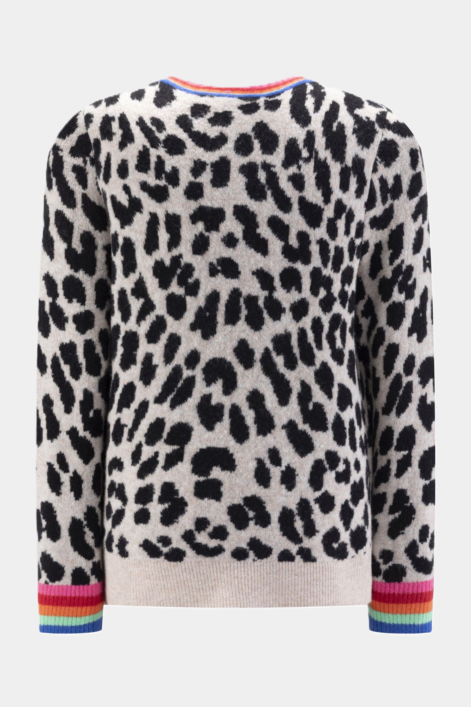 Jersey de punto con estampado de leopardo y puños arcoíris BEIGE