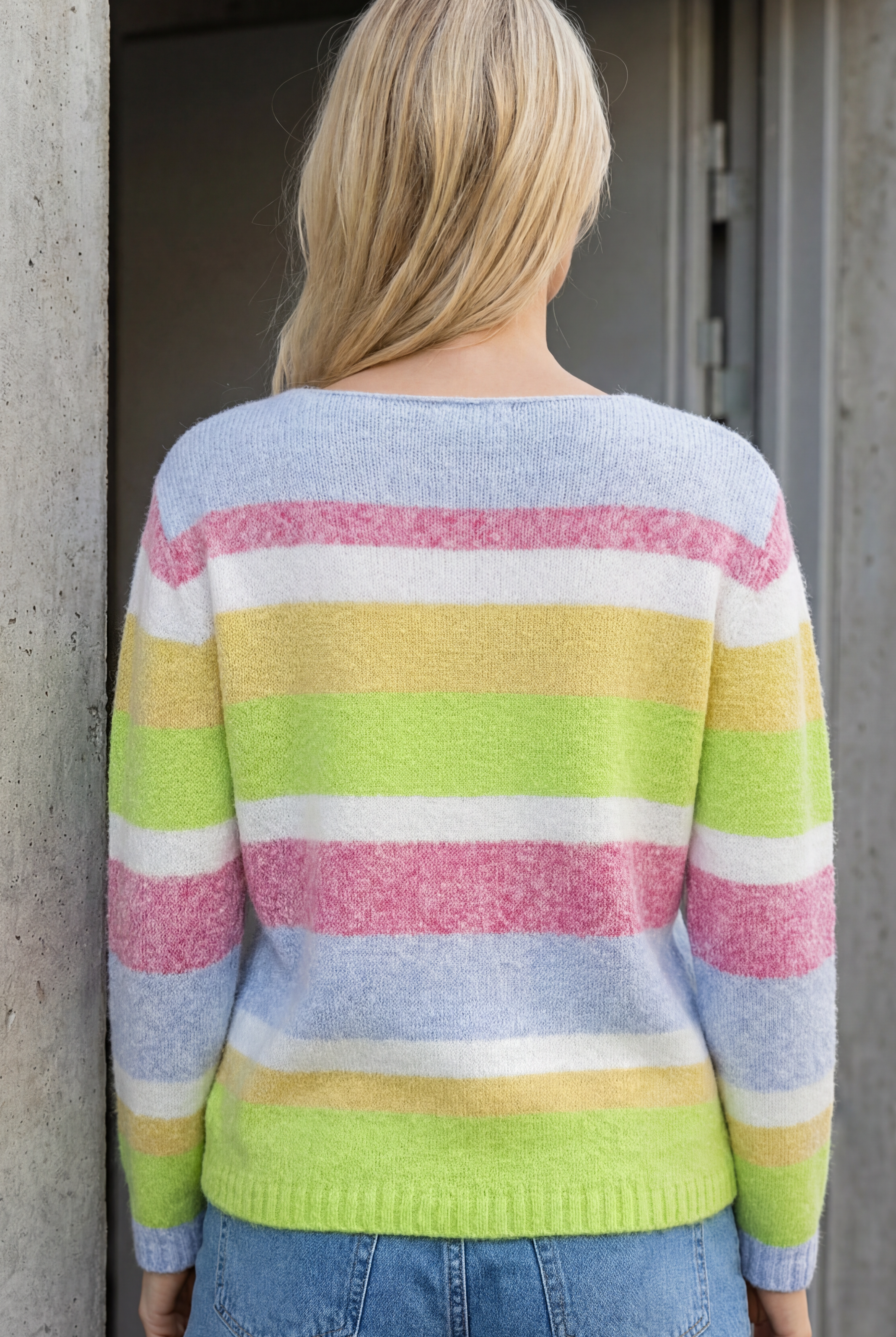 Baumwoll Strickpullover meliert Blockstreifen, trendiger Frühling Style