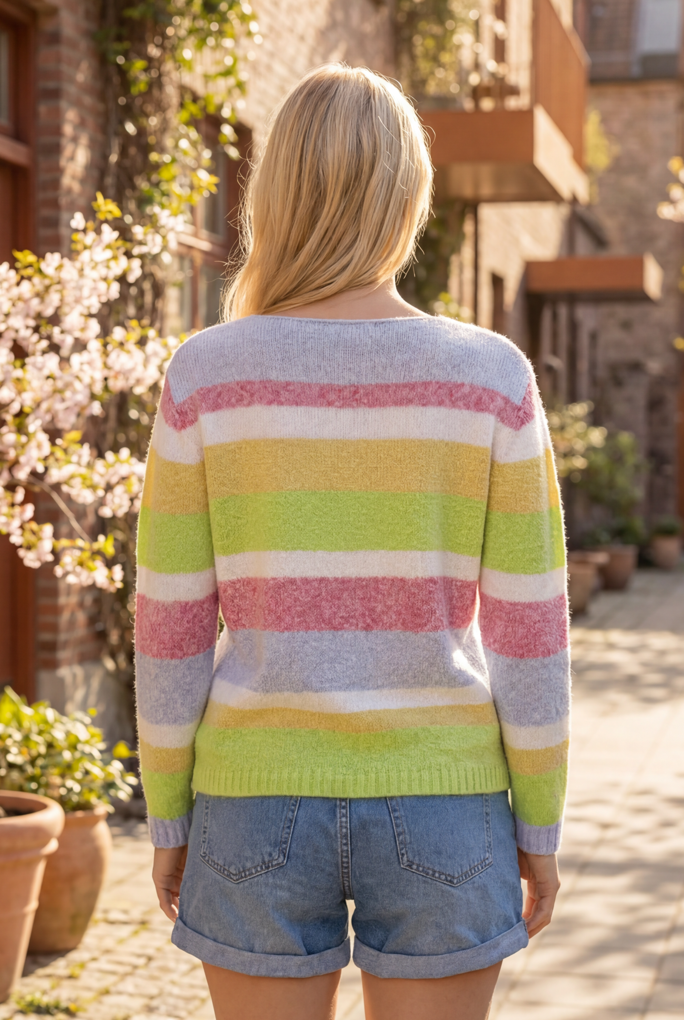 Baumwoll-Strickpullover meliert Blockstreifen, modern Sommerfarben
