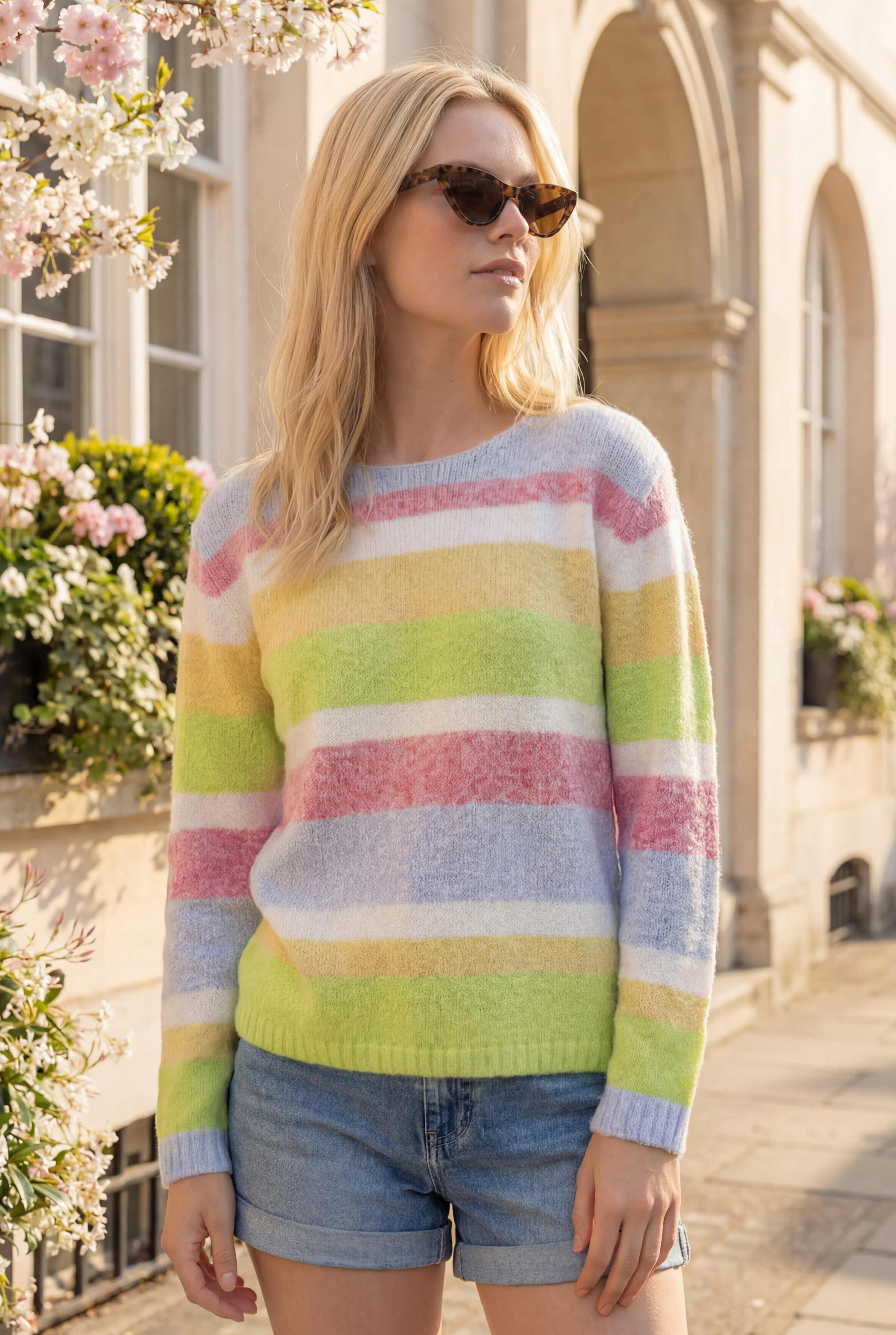 Pull en maille en coton chiné à rayures larges, style printanier tendance