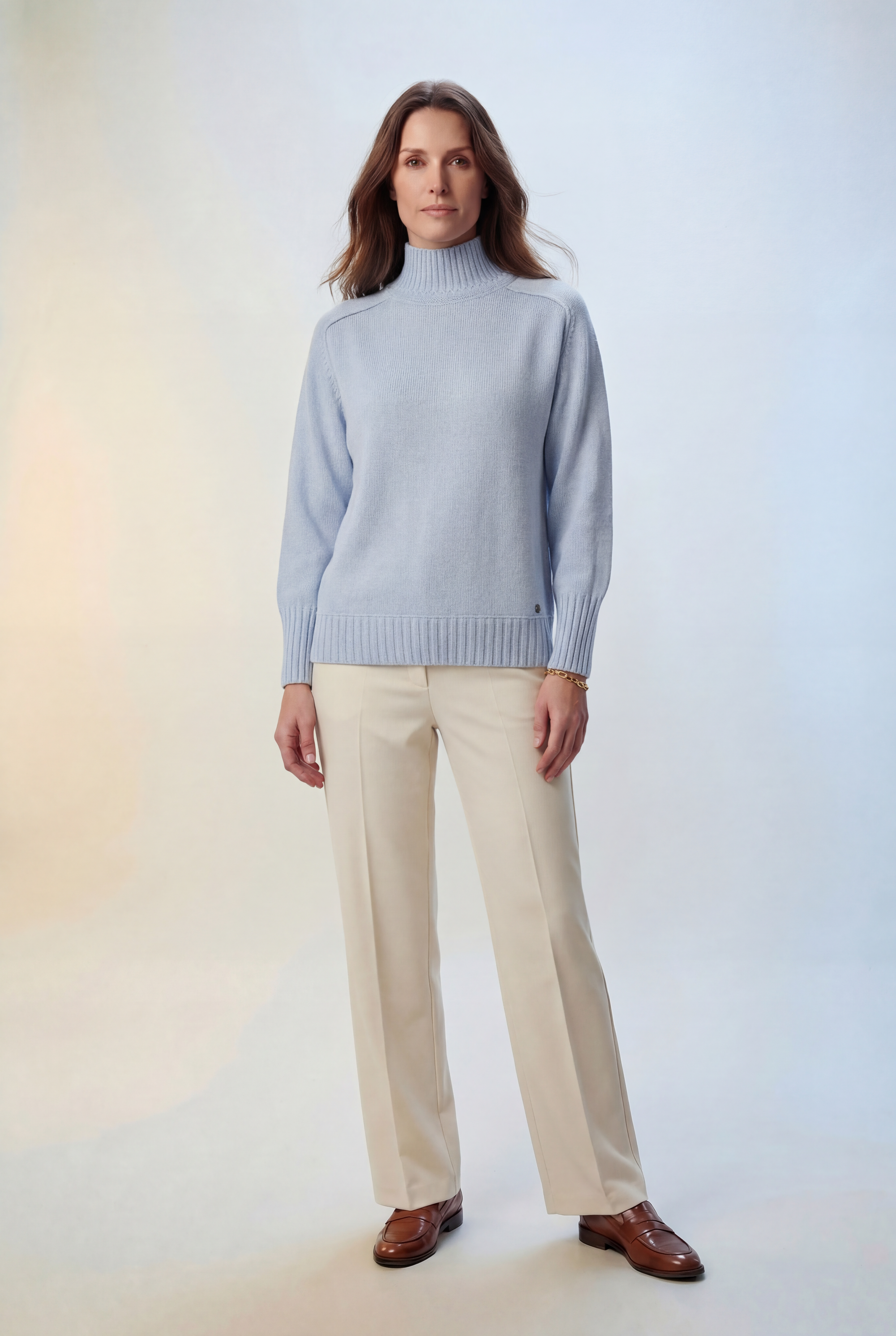 Damen Taillierter Pullover mit hohem Stehkragen und Raglan Blau Zaubermond