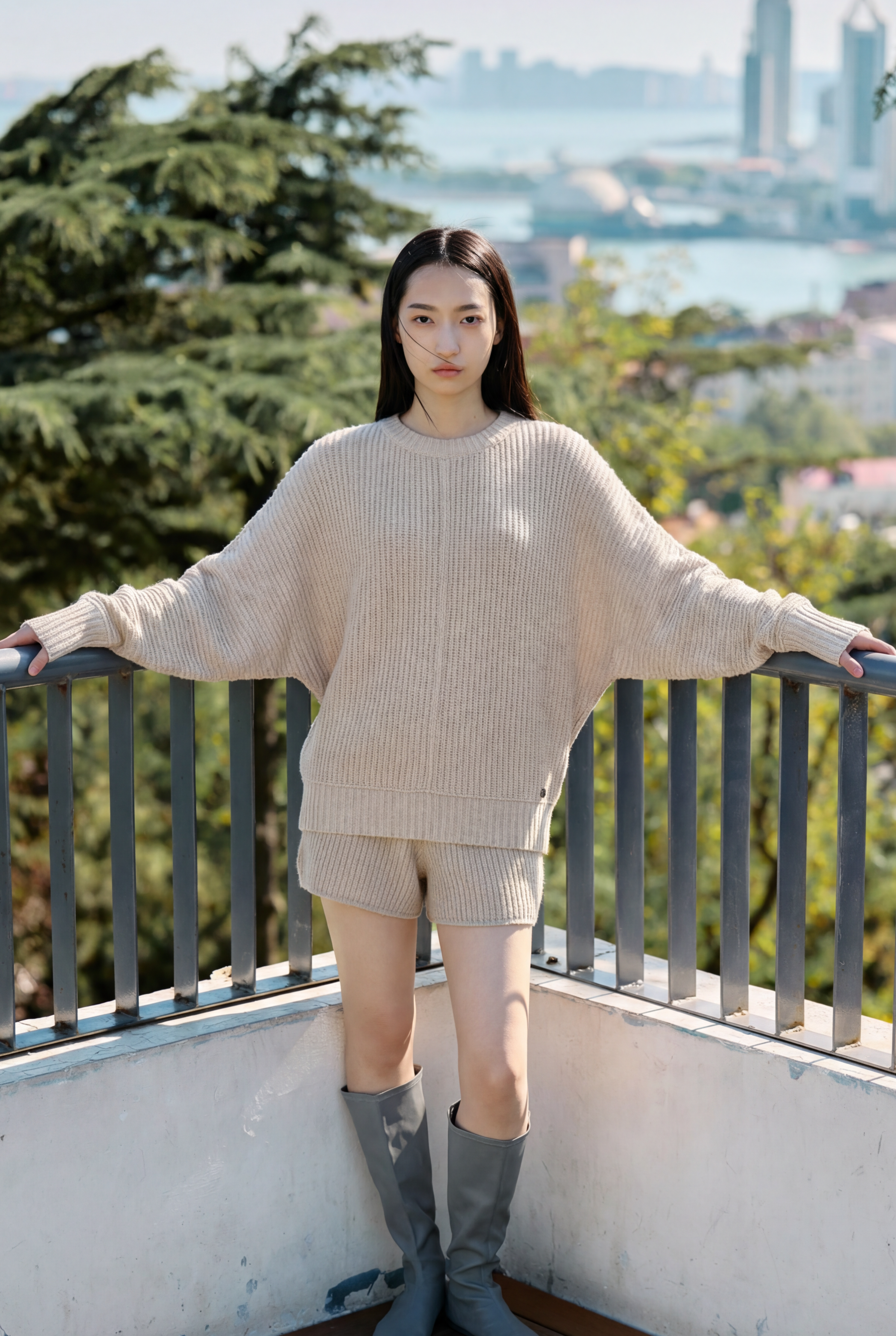 Lockerer Fledermausärmel Pullover Damen Beige Frühling