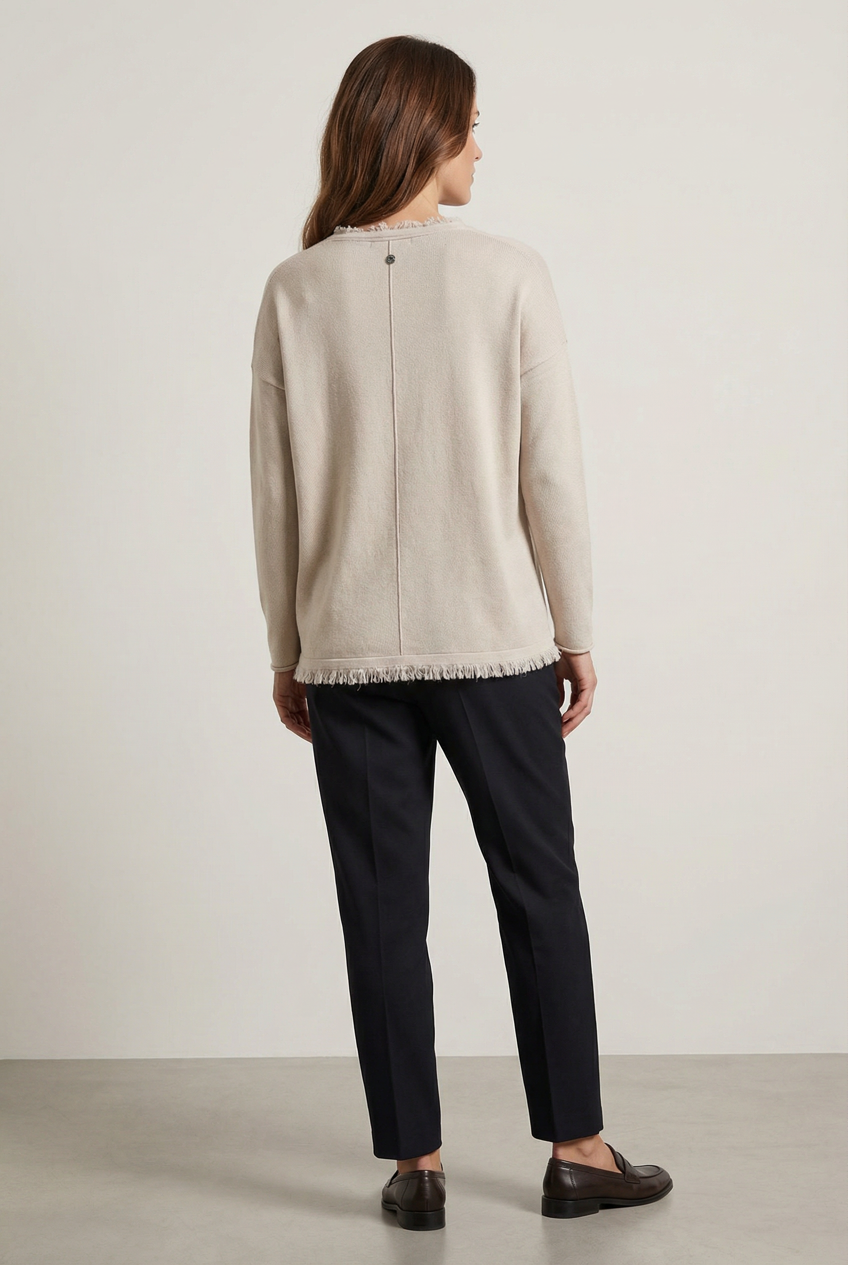 Damen Lockerer Boho Pullover mit V-Ausschnitt & Fransen Beige Zaubermond