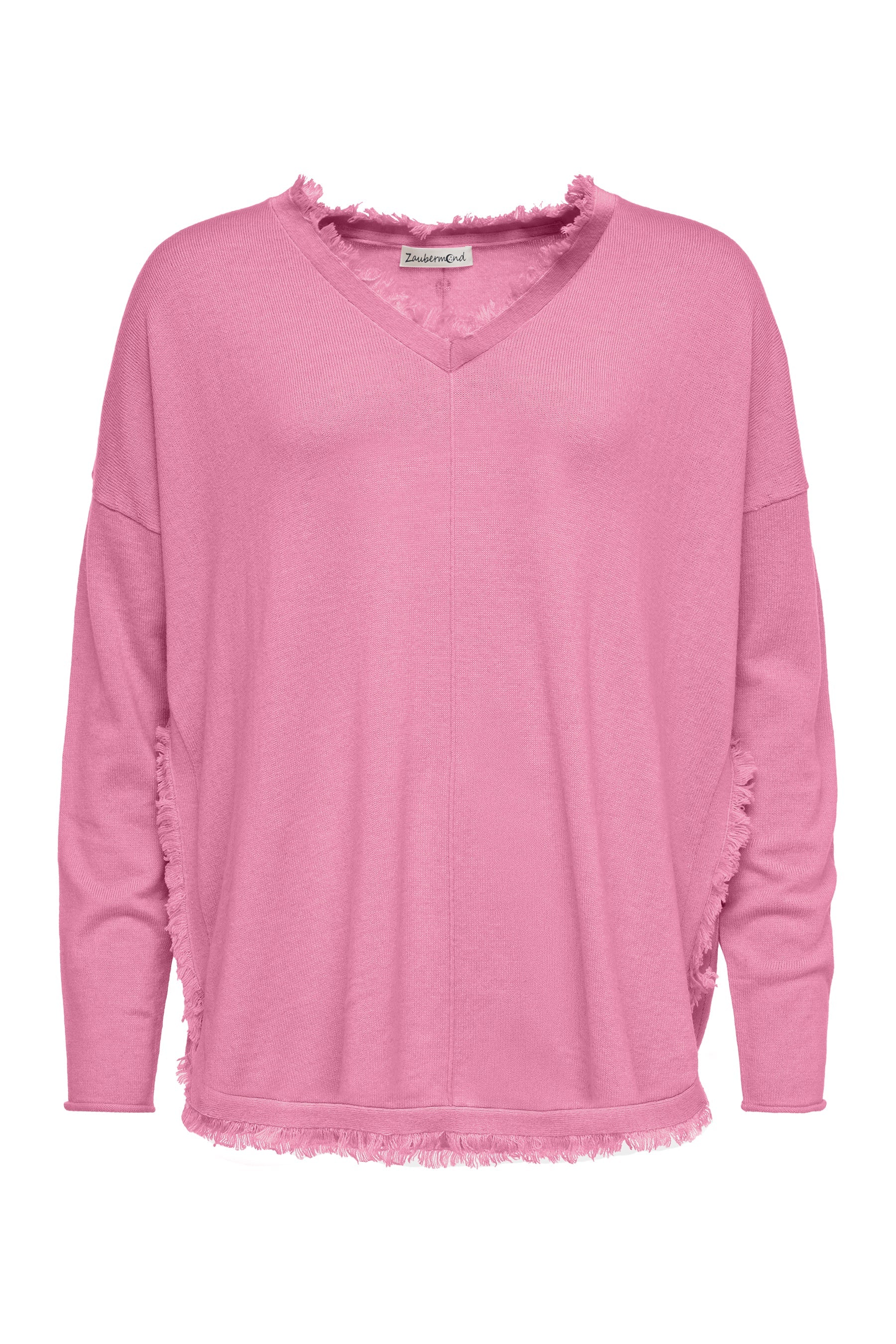 Damen Lockerer Boho Pullover mit V-Ausschnitt & Fransen Rosa Zaubermond