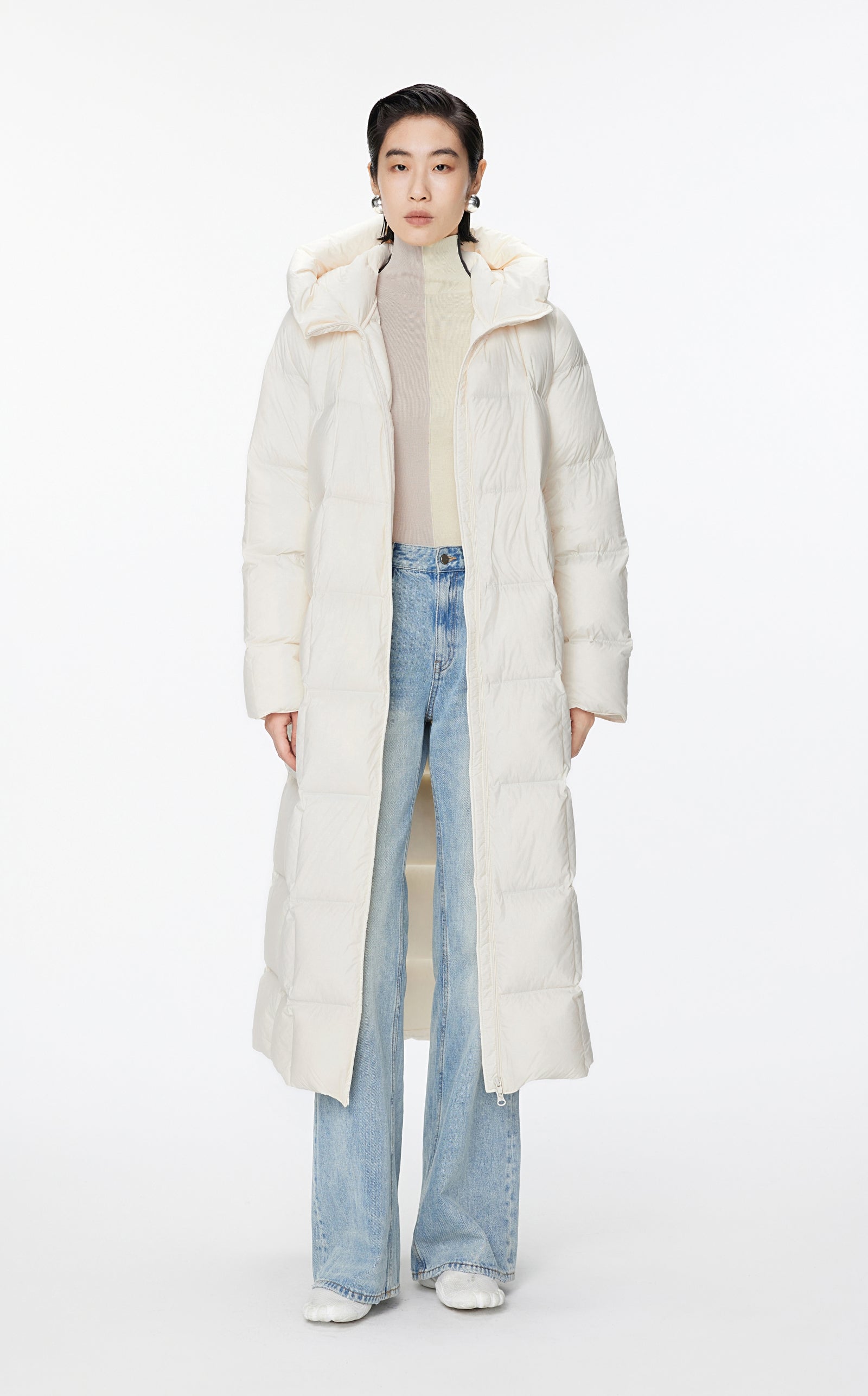 Damen klassischer Daunenmantel mit Taschen, Kapuze und Kachel Steppung JNBY