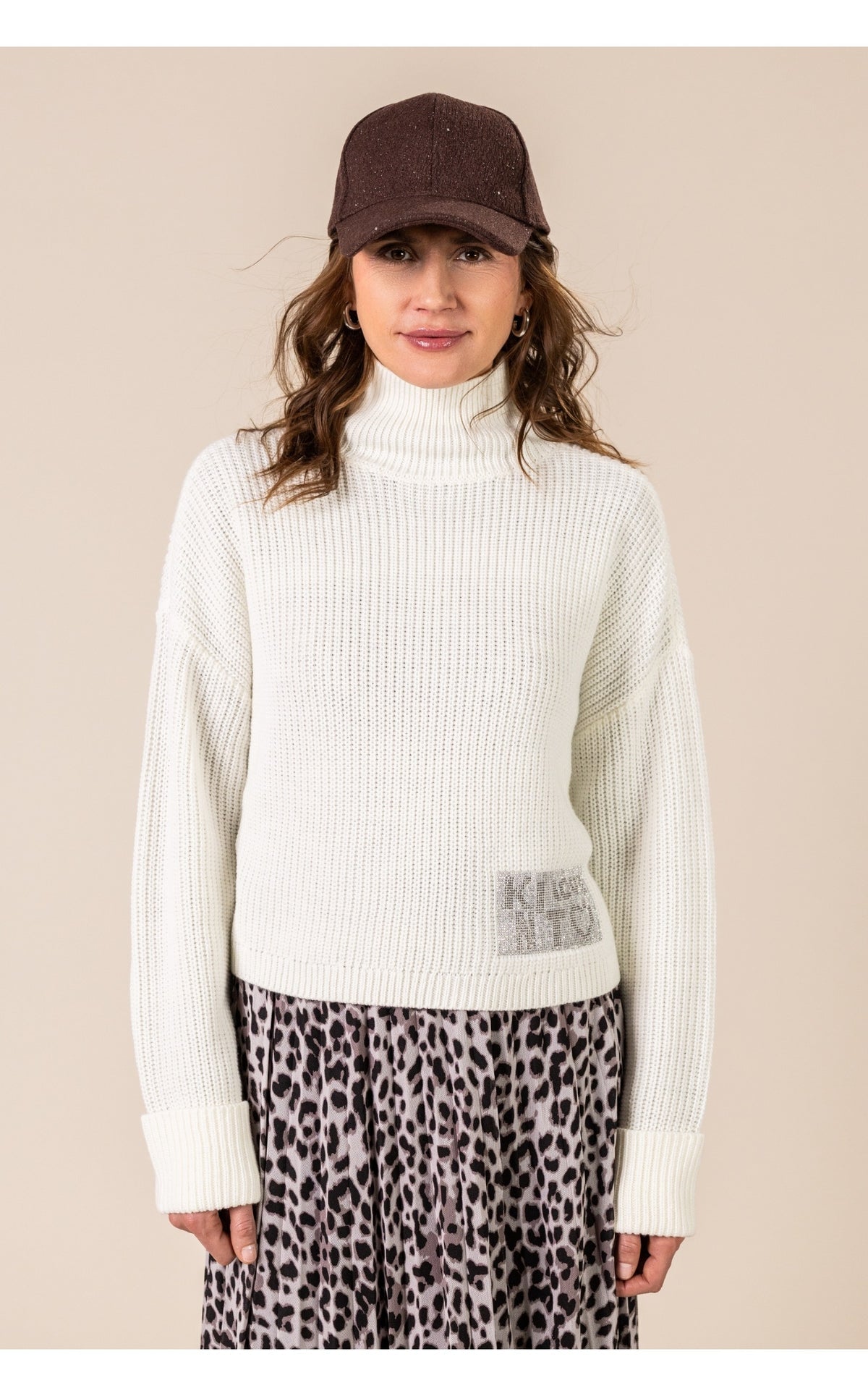 Damen Grobstrick Rollkragenpullover mit Merinowolle & Glanzdetail