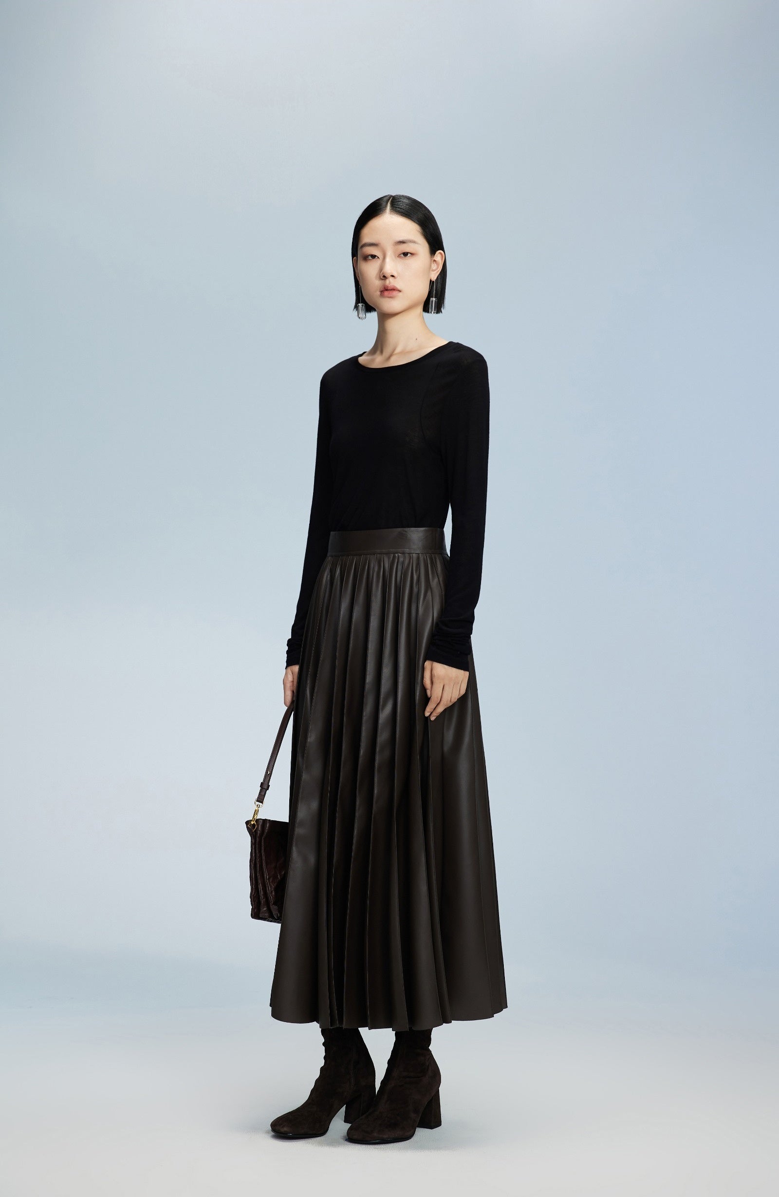 Damen Tellerrock in Lederoptik in Braun LESS