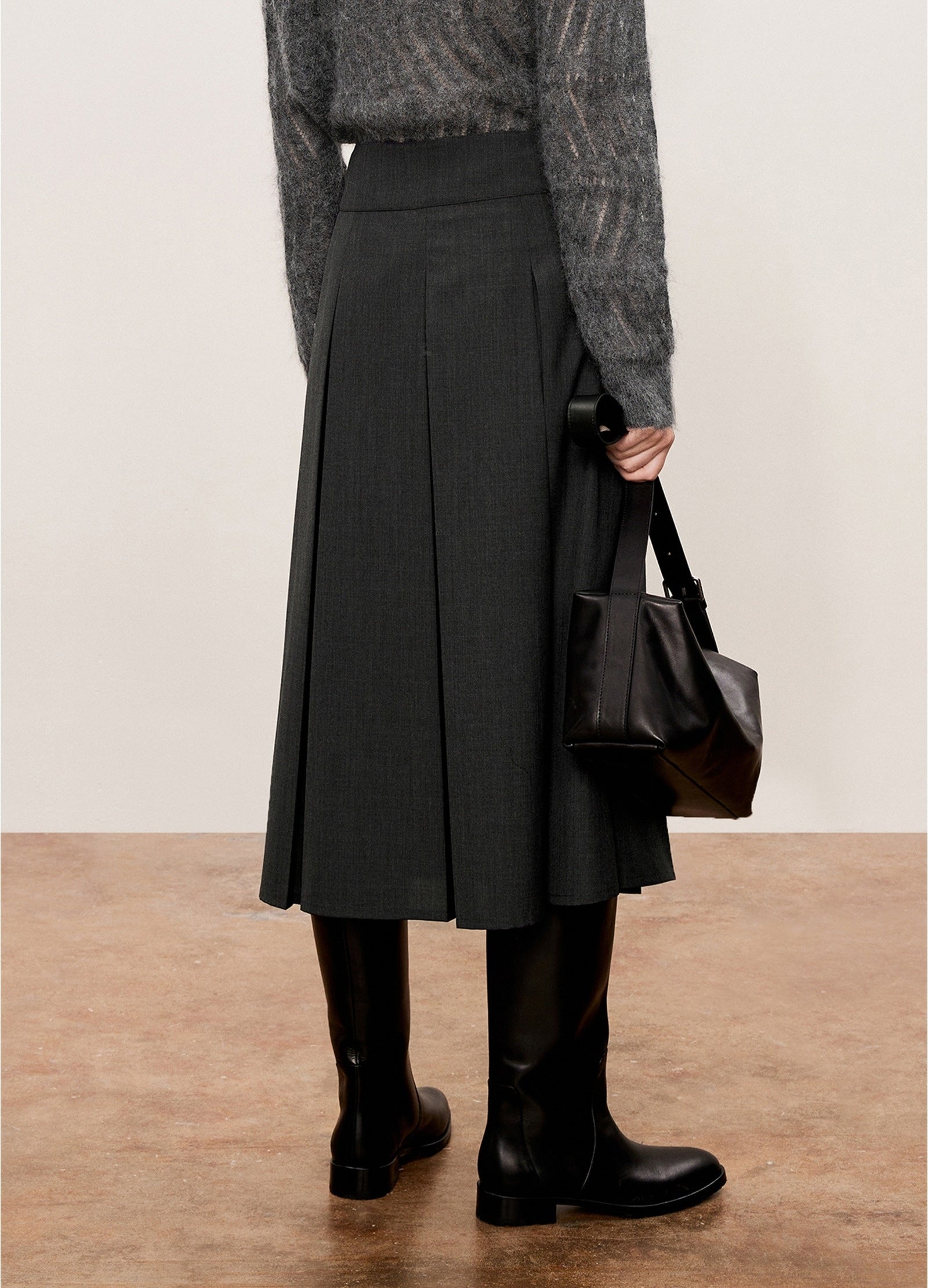 Damen A-Linien Rock mit vollständig öffnebarer Front Grau LESS