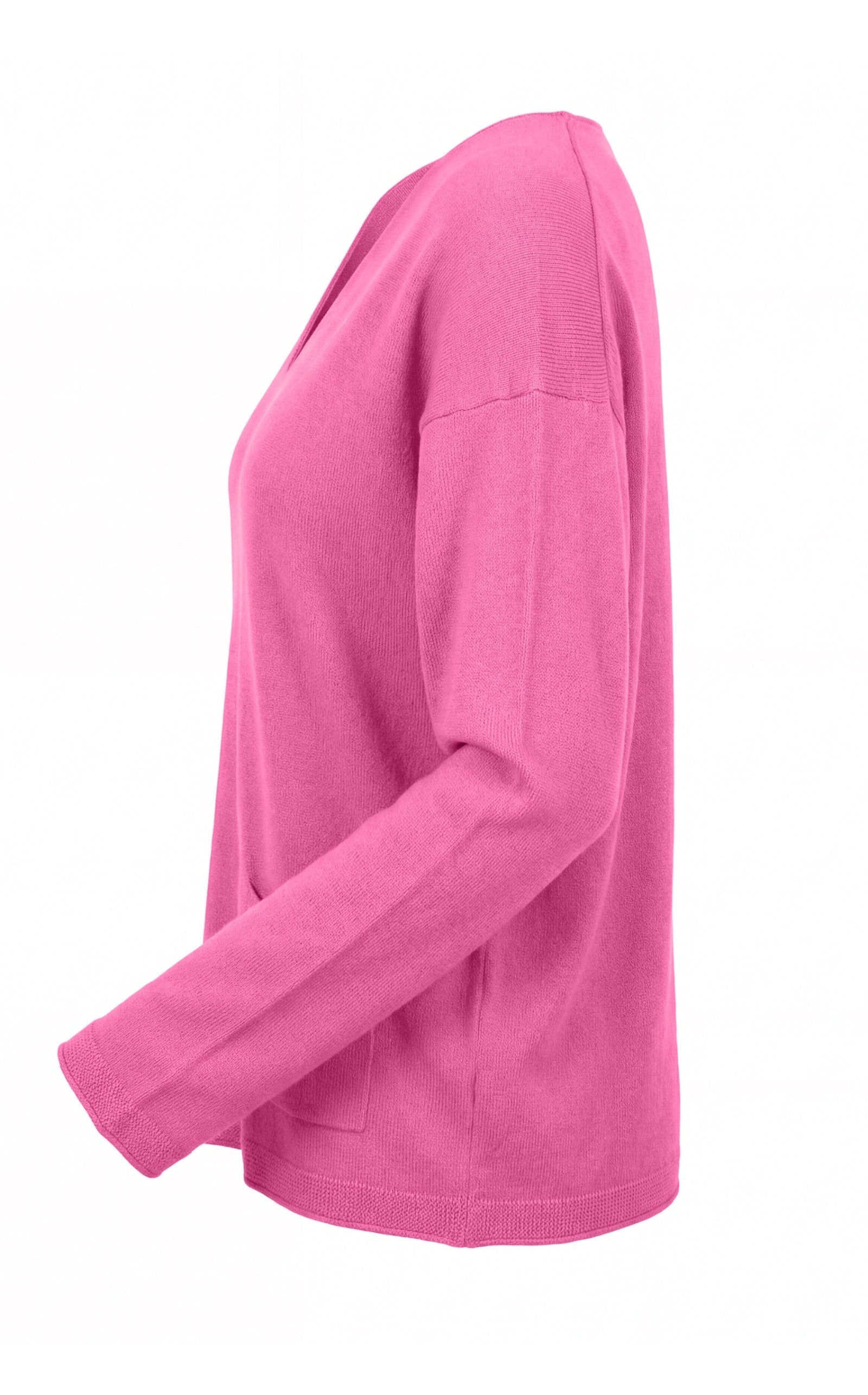 Lockerer Feinstrick V-Neck Pullover aus Viskose mit Tasche, Sommer