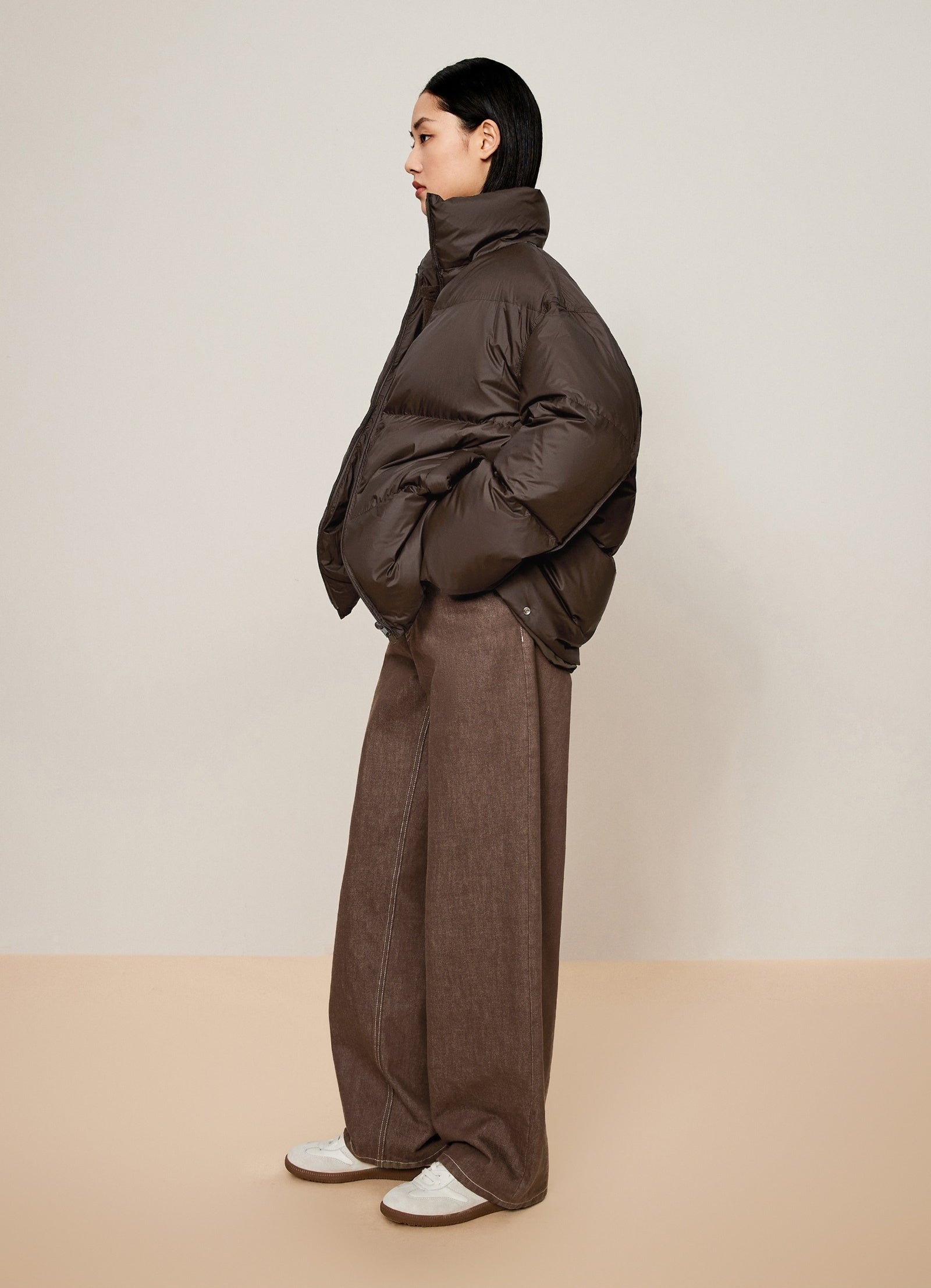 Damen Oversize Winter Daunenjacke mit Zwei-Wege-Reißverschluss LESS