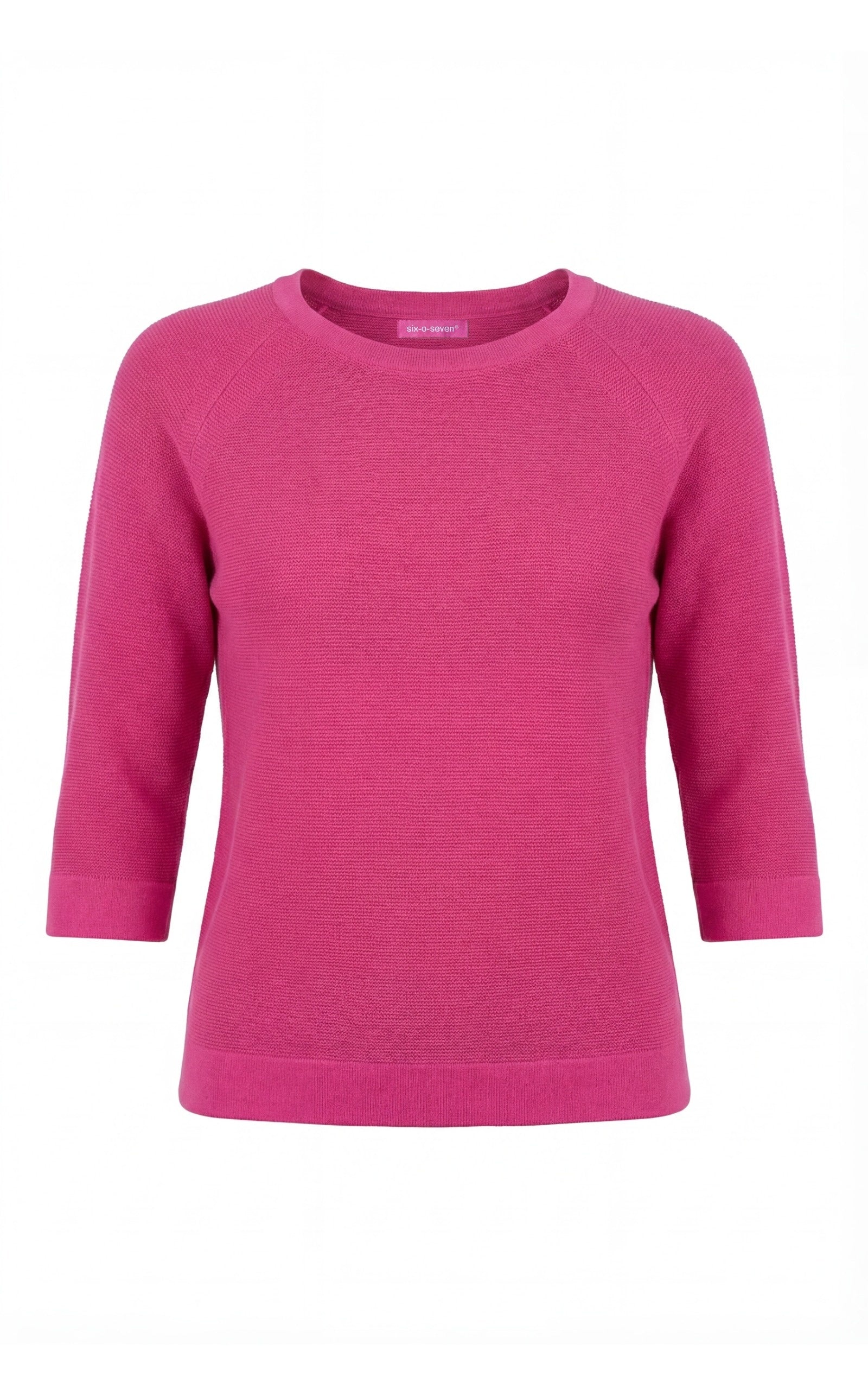 Reguläres Feinstrick 3/4 Arm Shirt im tiefen Pink, ideal Frühling