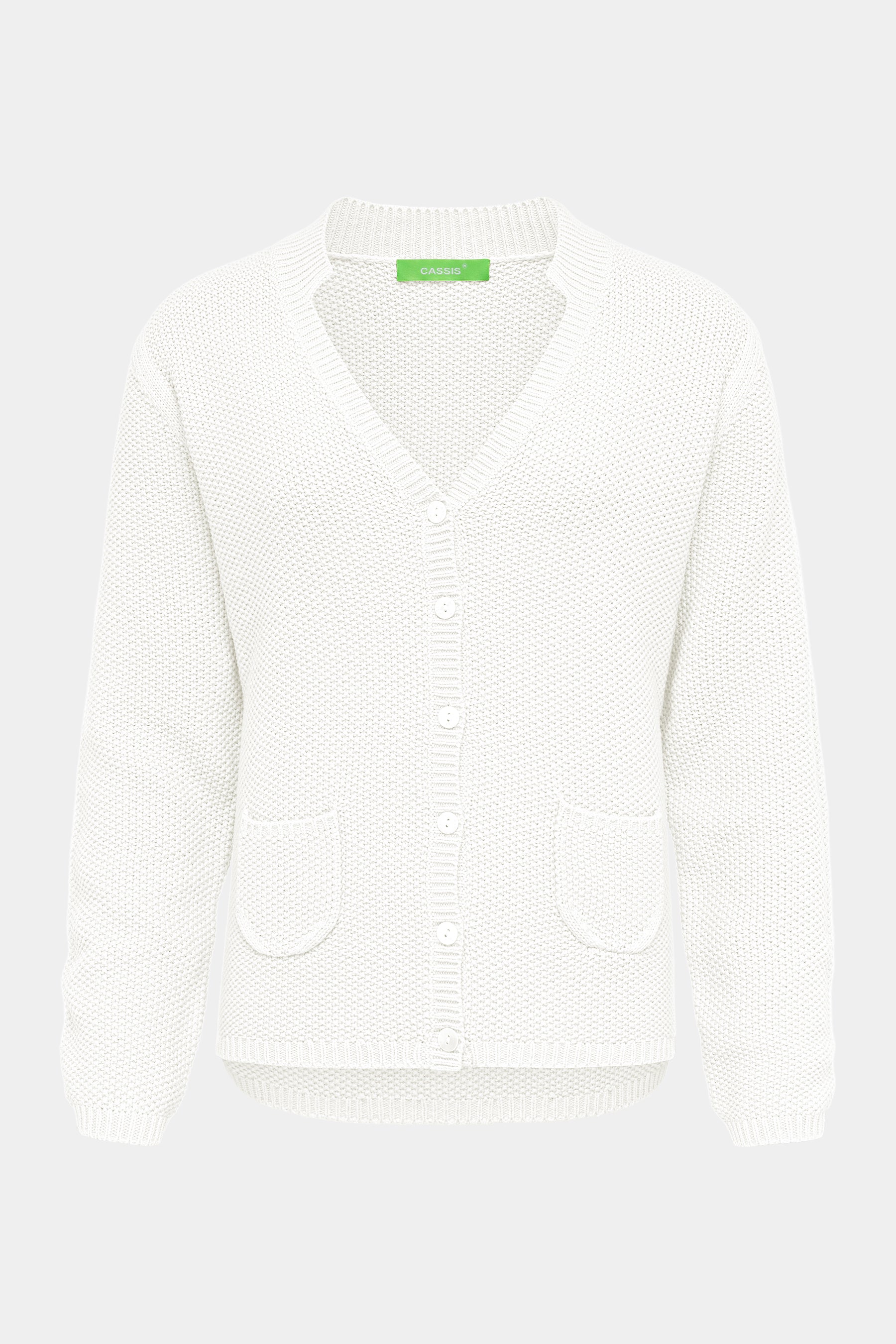 Cassis V-Ausschnitt Damenstrickjacke in White Cassis