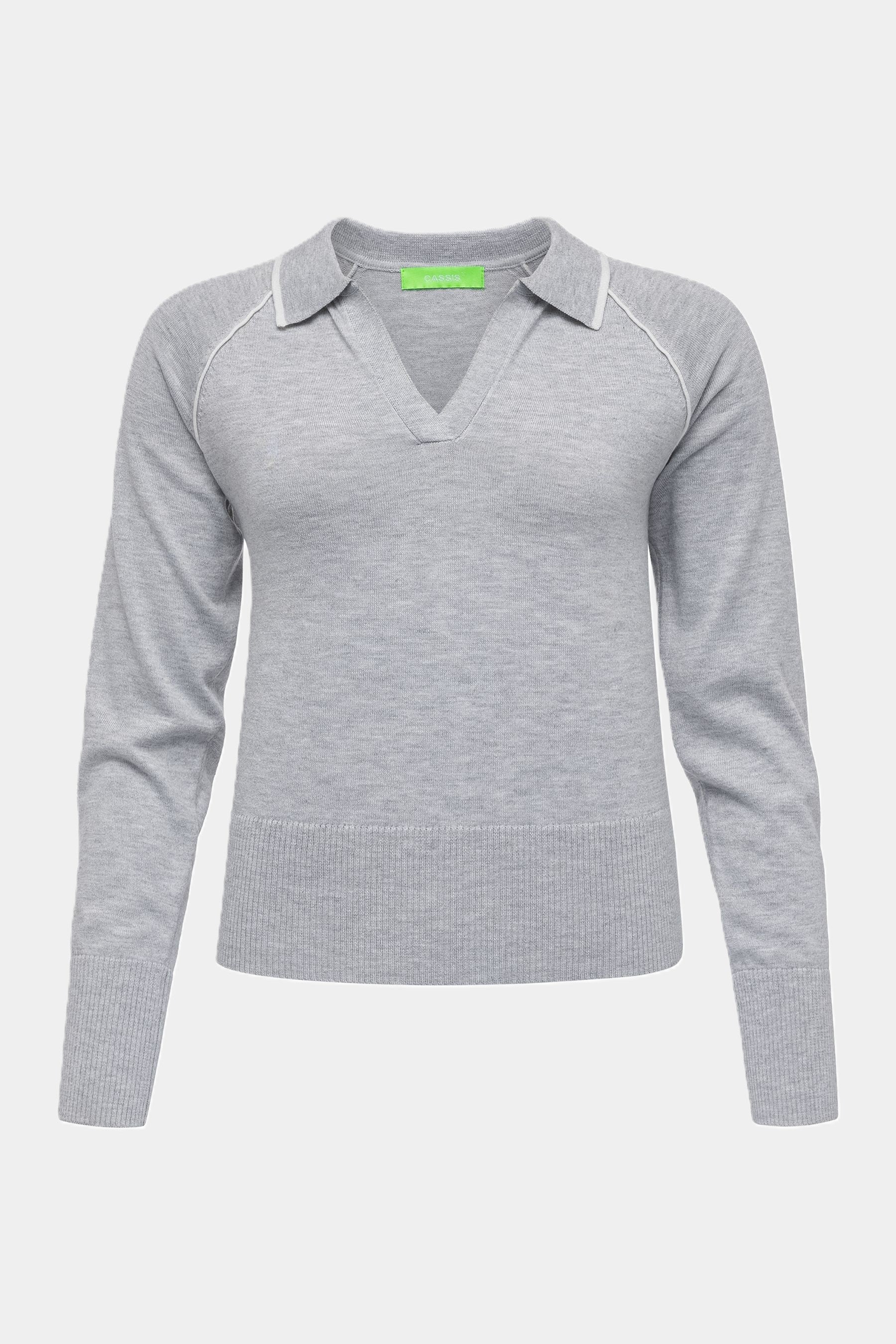 Cassis Strickpullover meliert mit Kontrastpaspeln - LIGHT GREY Cassis
