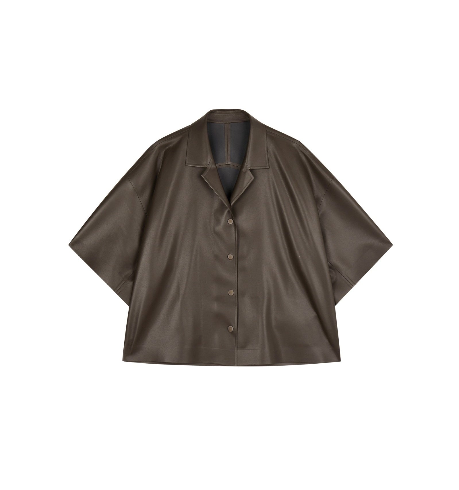 Damen Oversize Kunstleder Overshirt mit Reversekragen und Knöpfen LESS