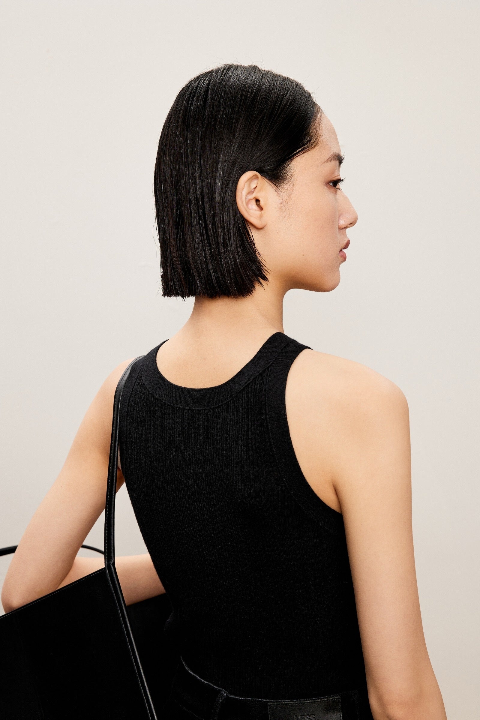 Damen Slim Stricktop mit edlem Kashmere Schwarz LESS