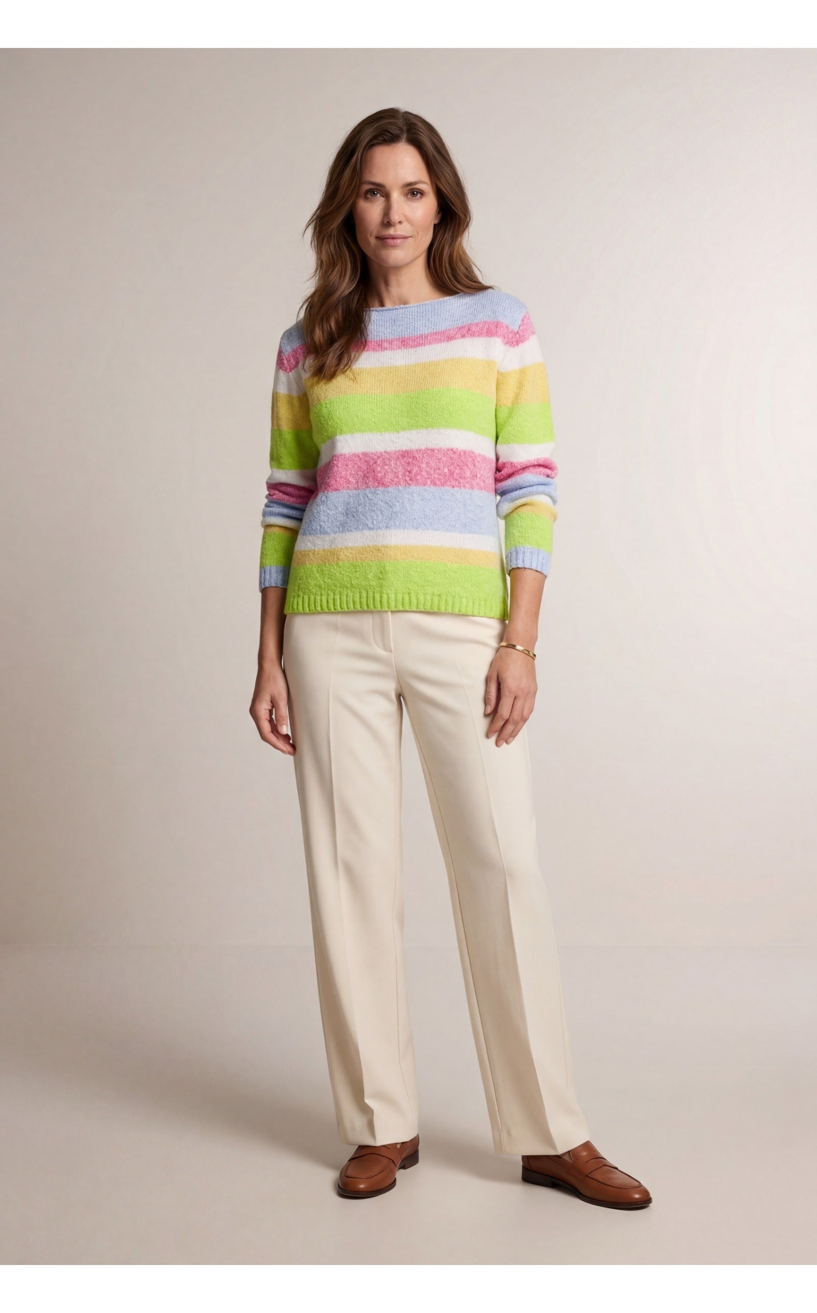 Bunter Damen Loose Strickpullover mit Blockstreifen in Melange & Frühlingsfarben Zaubermond