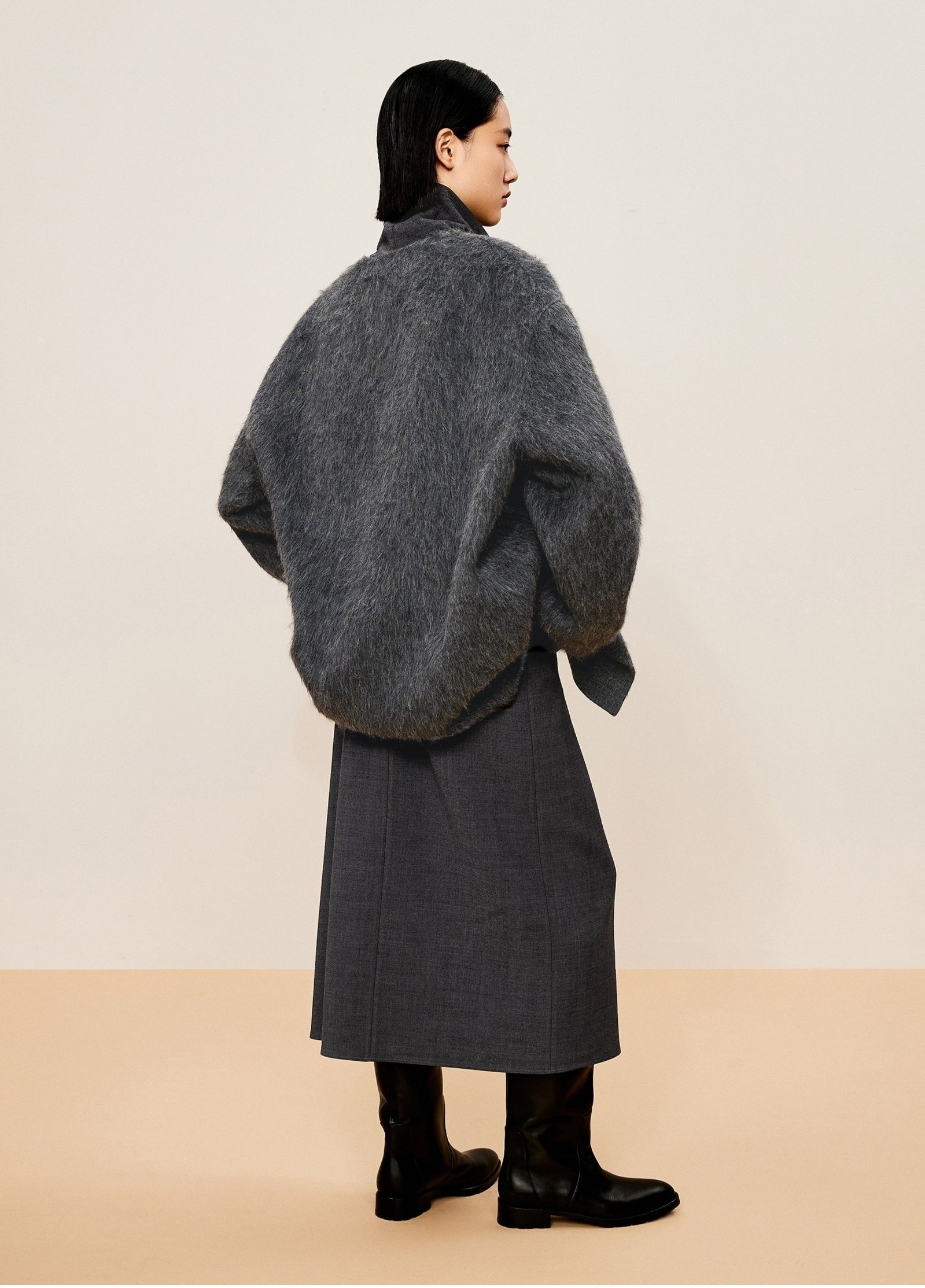 Damen A-Line Rock mit angenähtem Gürtel & asymmetrischer Länge LESS