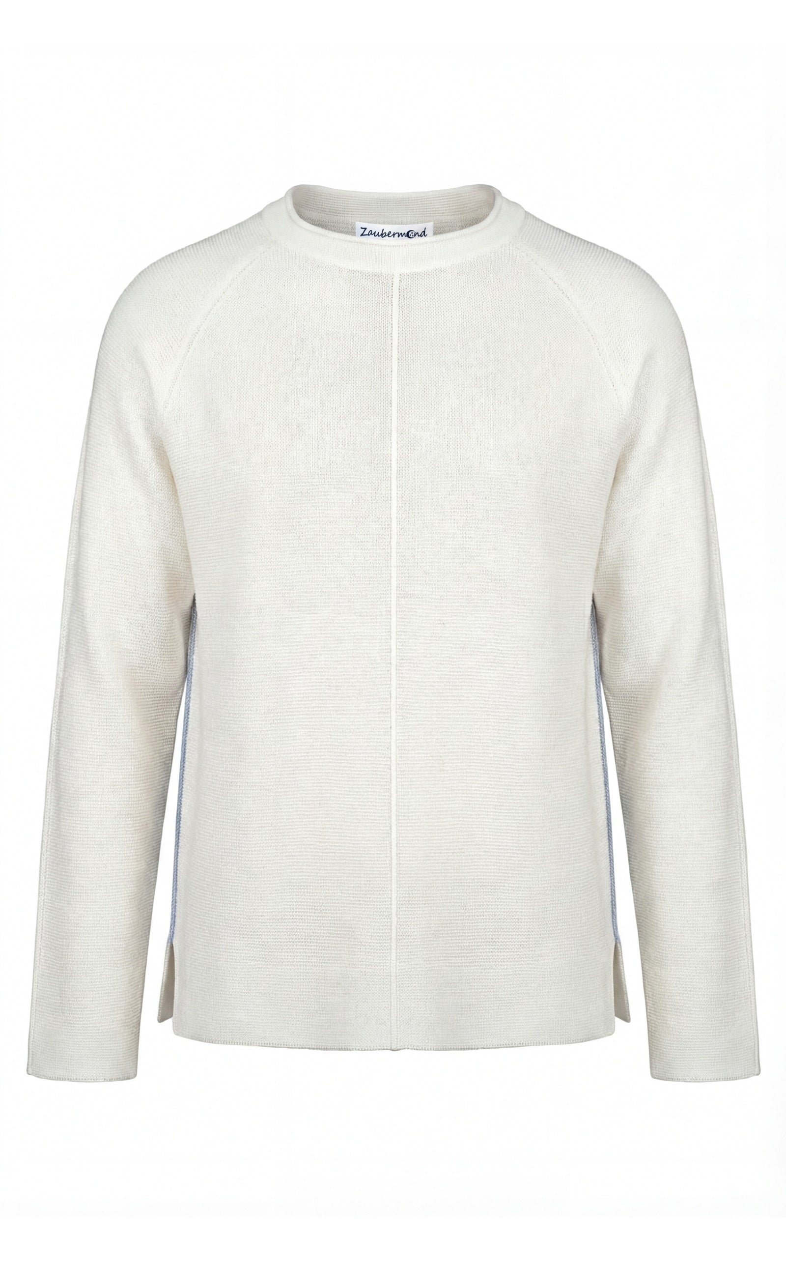 Lockerer Sommer Pullover mit Ziernähten und Kontraststreifen in Weiß
