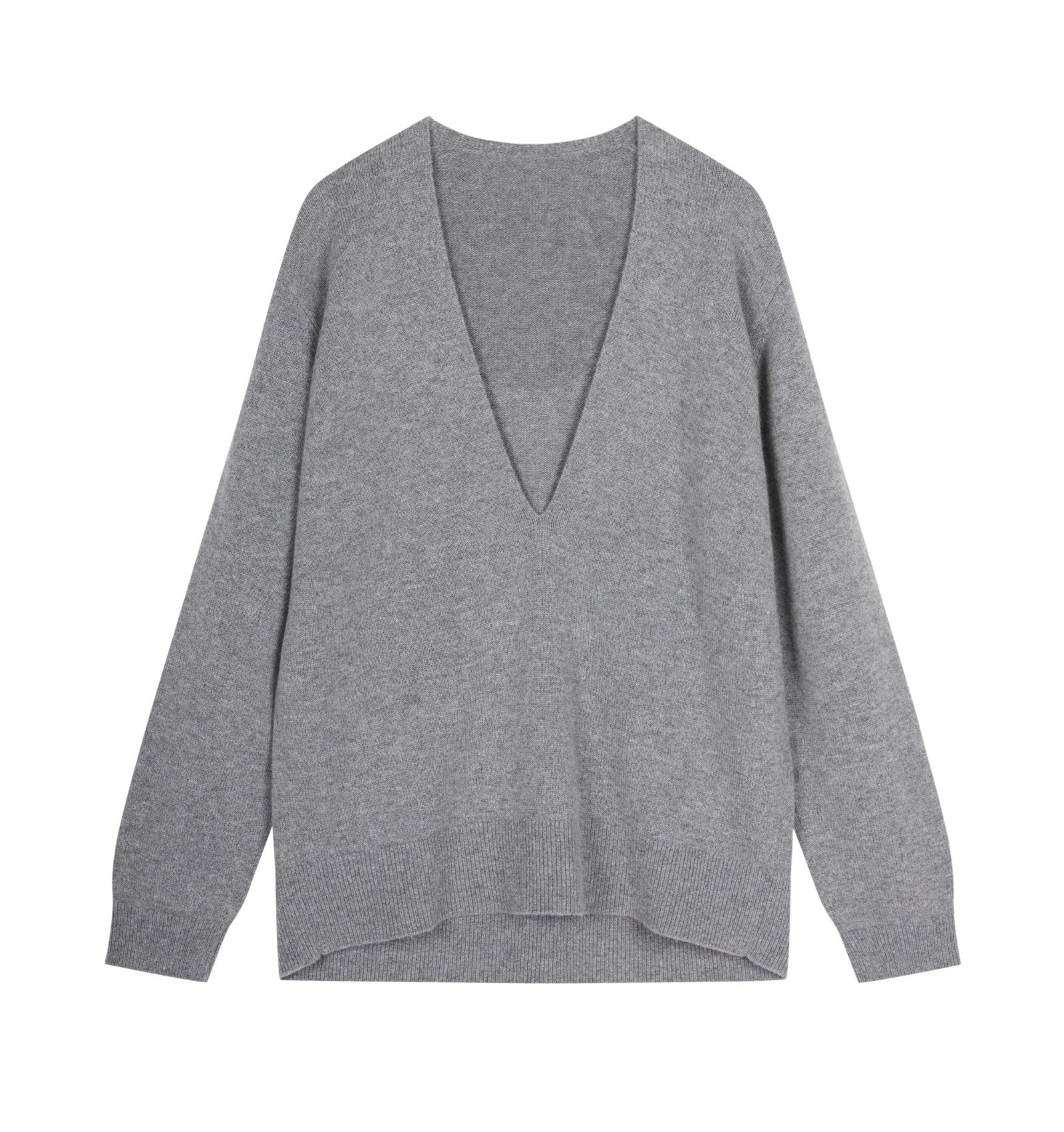 Damen Loose Strickpullover mit tiefem V-Ausschnitt Grau JNBY