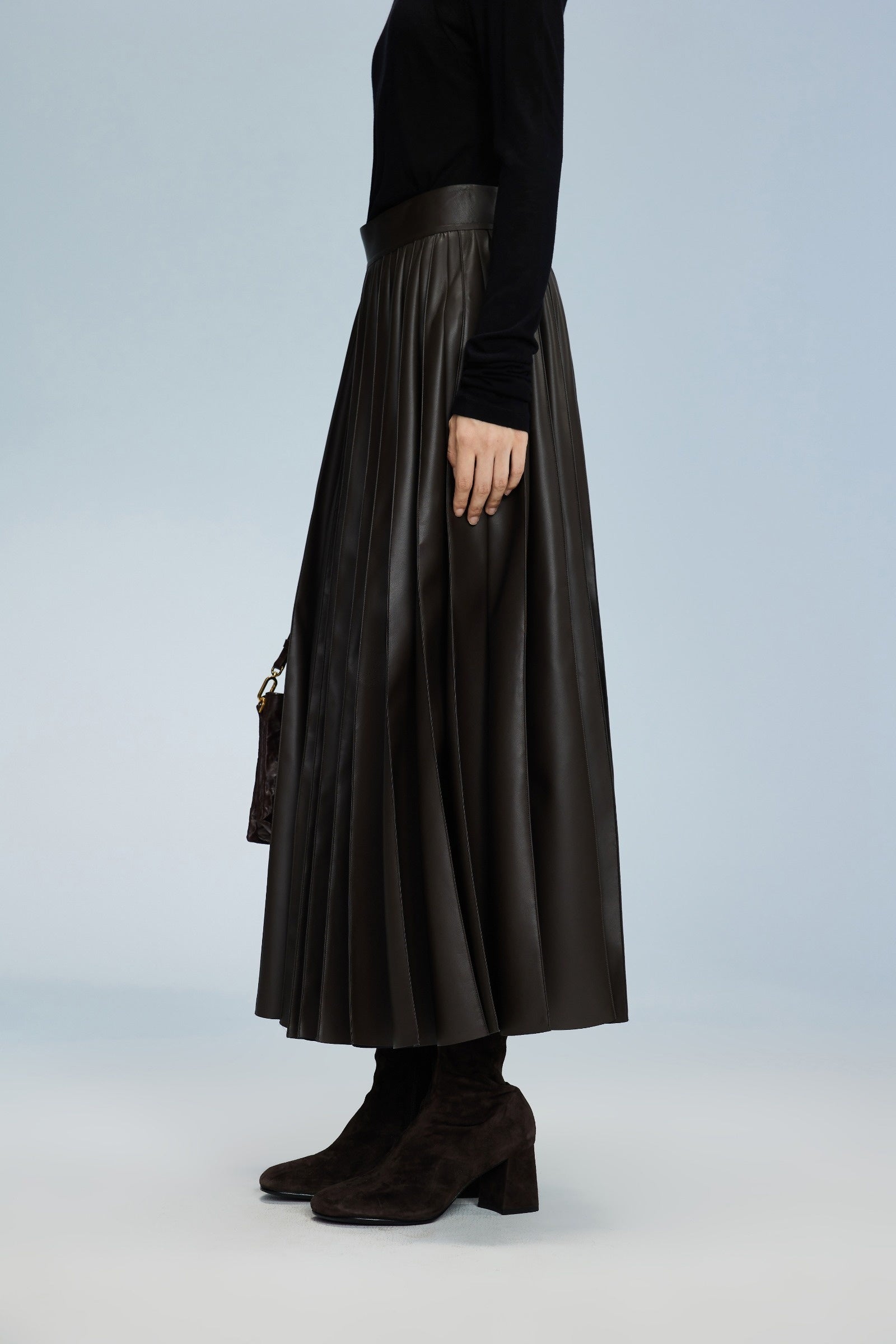 Damen Tellerrock in Lederoptik in Braun LESS